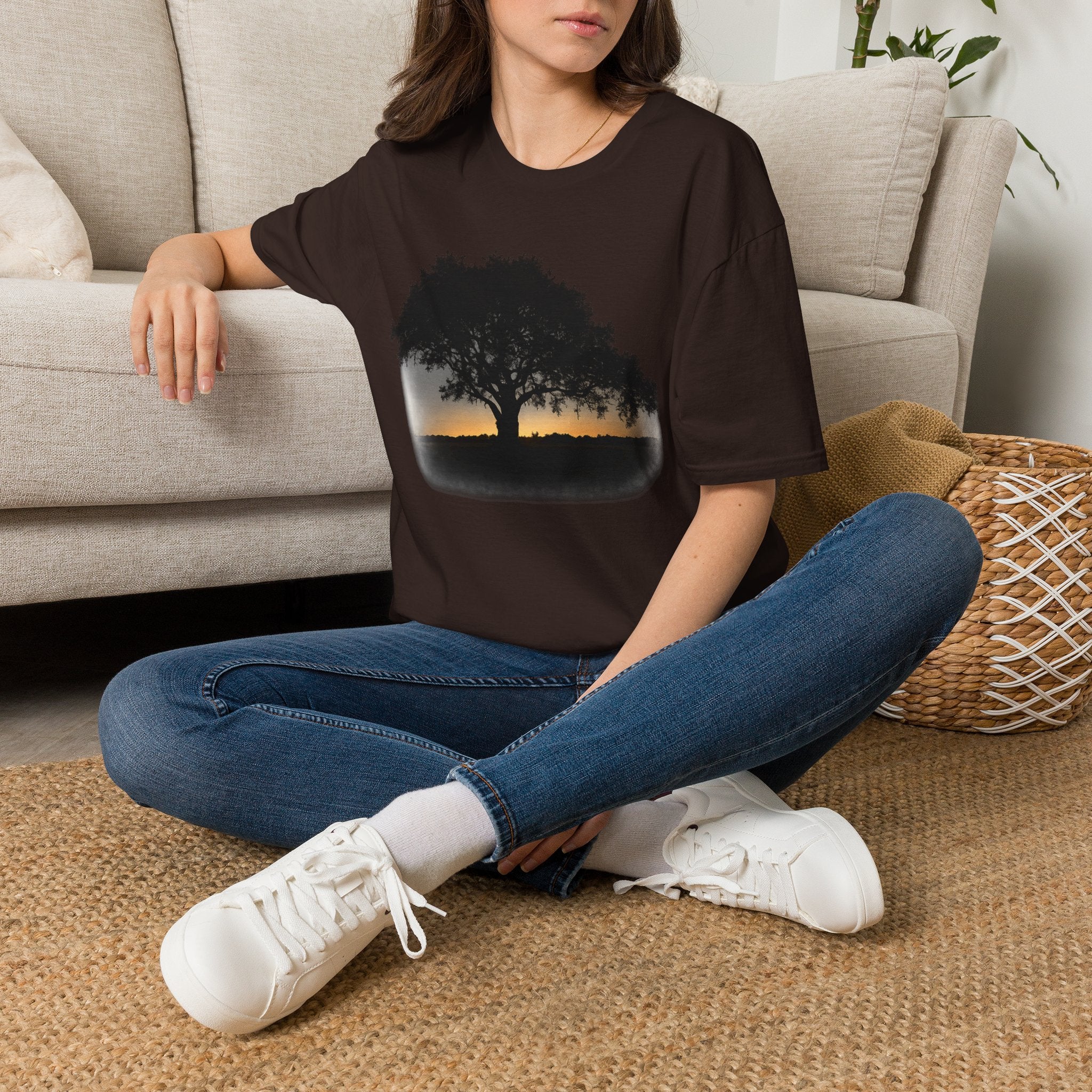 Tree of Clues Sunset T-Shirt — Silhouette Nature Graphic Tee