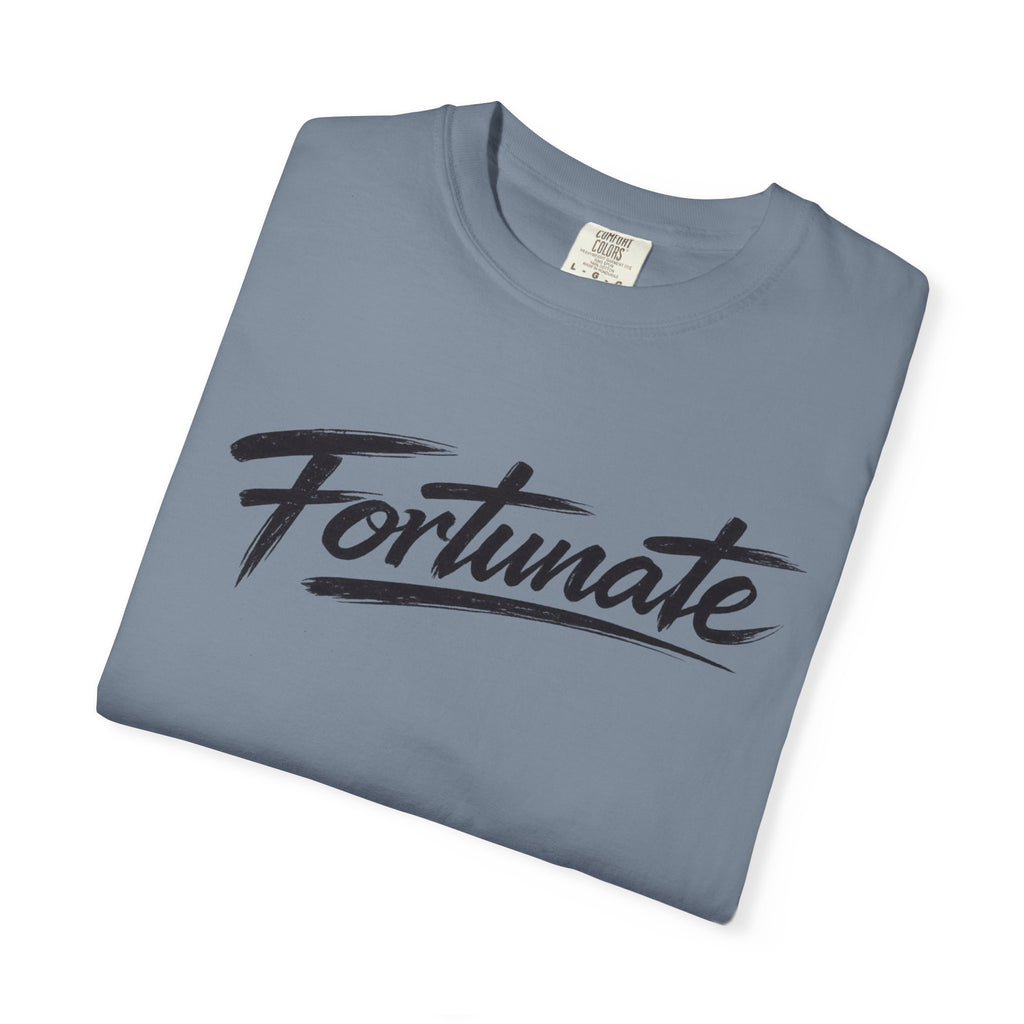 Fortunate Script T-Shirt — Casual Graphic Tee with 'Fortunate' Handwritten Logo