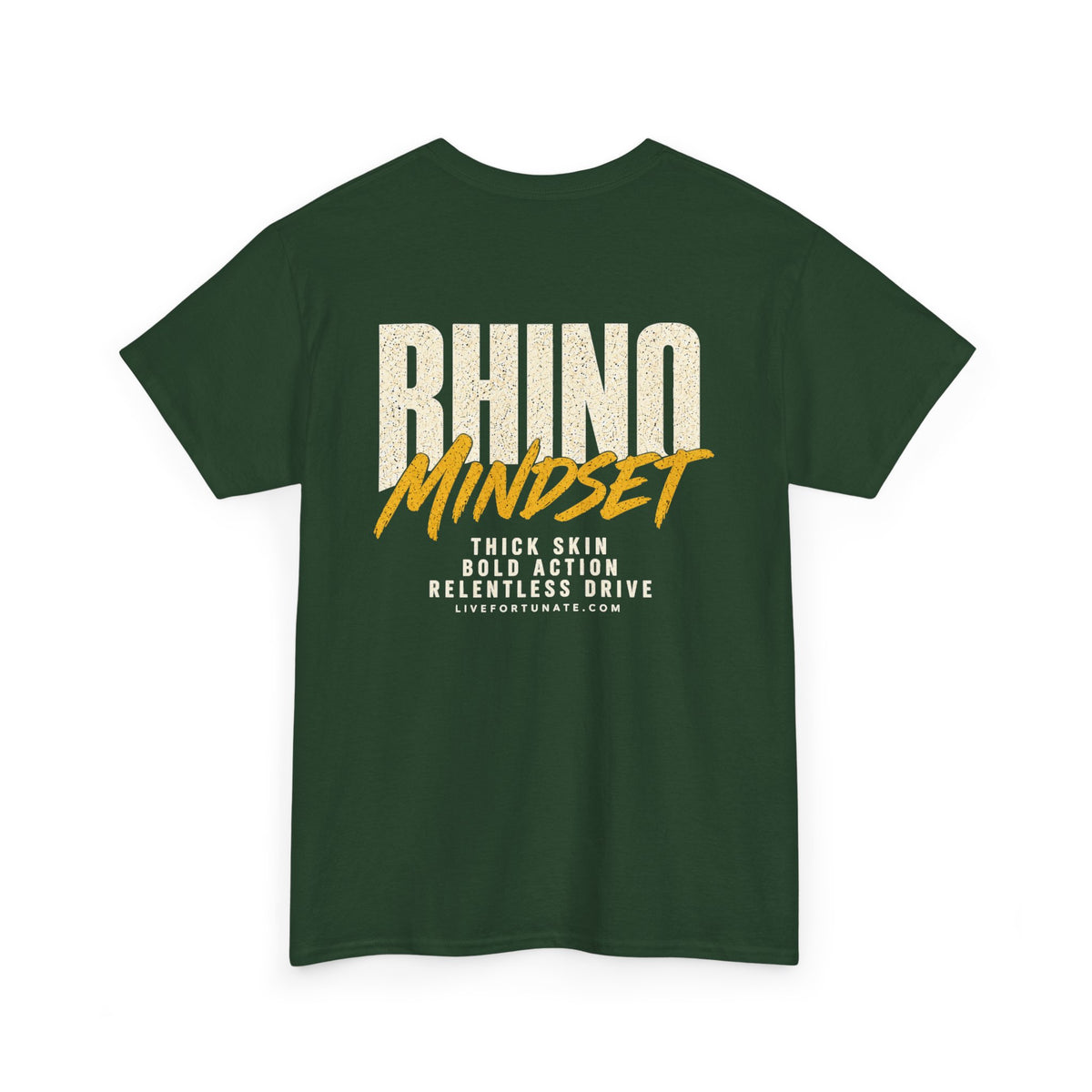 Rhino Mindset Men’s Front & Back Graphic T-Shirt | Live Fortunate