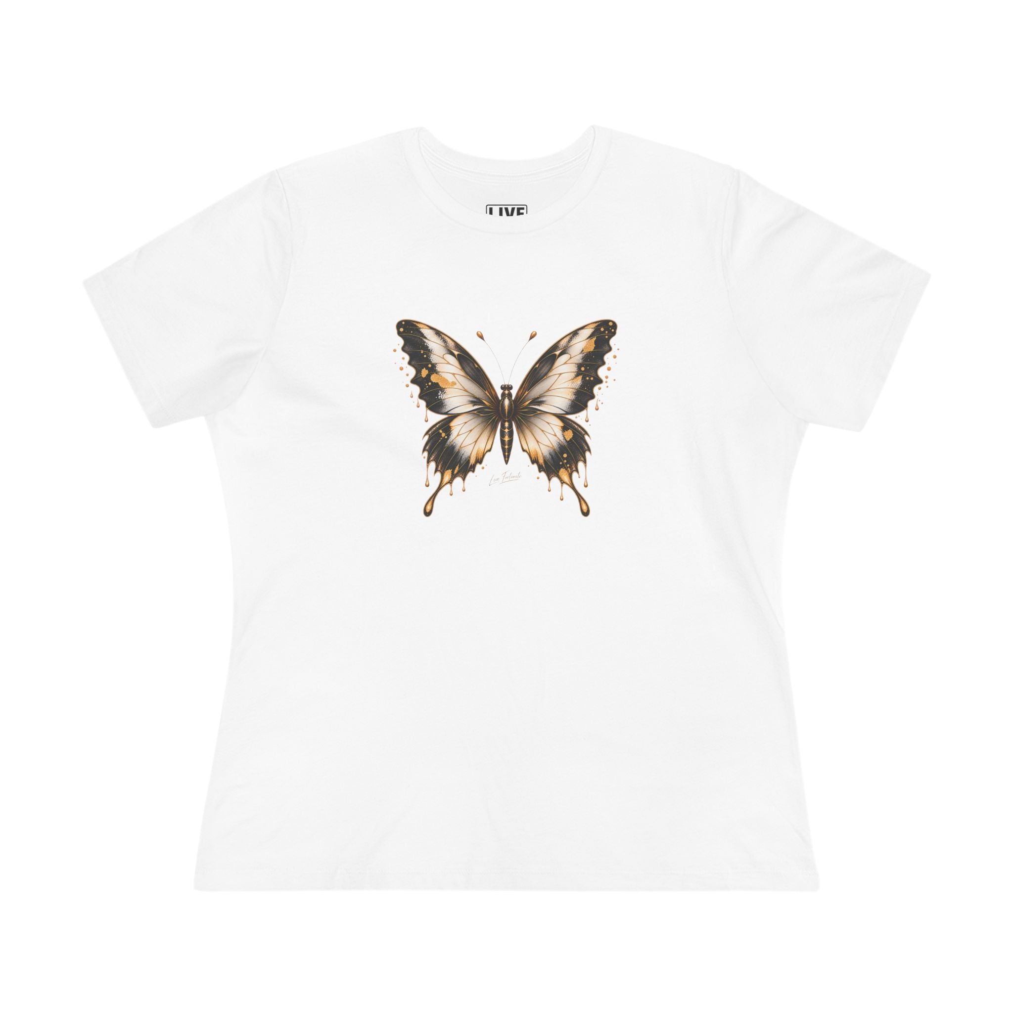 Butterfly Graphic Tee — Black/Antique White/Gold butterfly