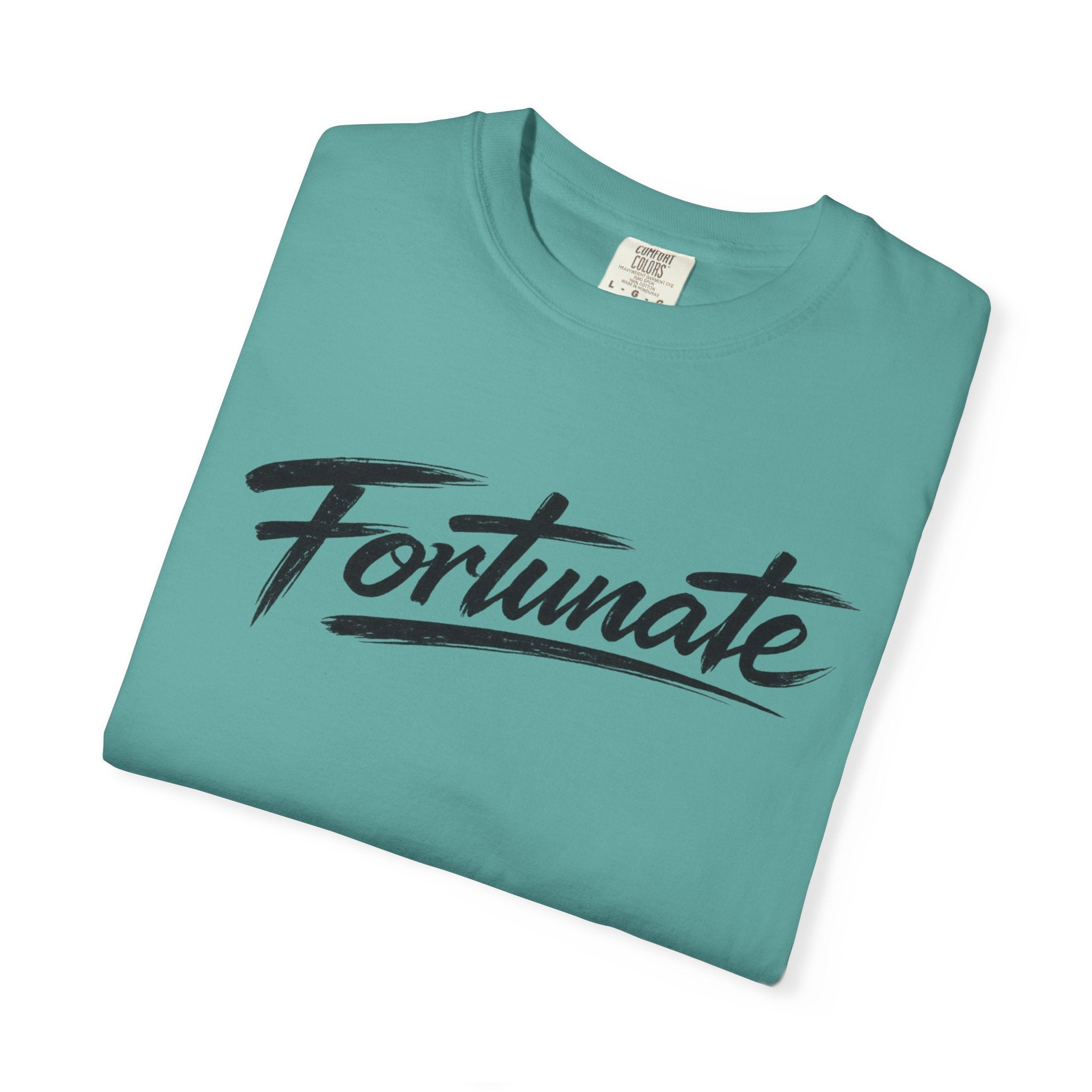 Fortunate Script T-Shirt — Casual Graphic Tee with 'Fortunate' Handwritten Logo