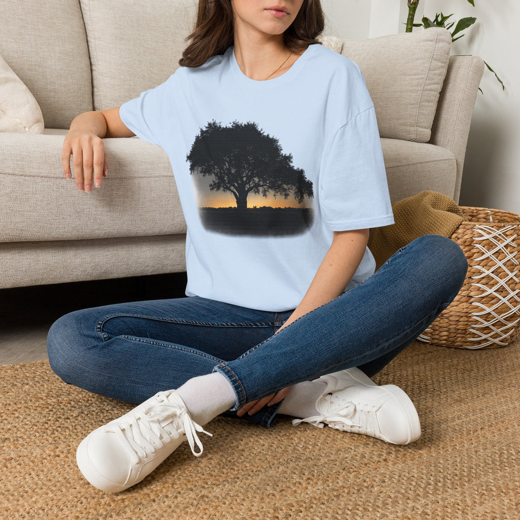 Tree of Clues Sunset T-Shirt — Silhouette Nature Graphic Tee
