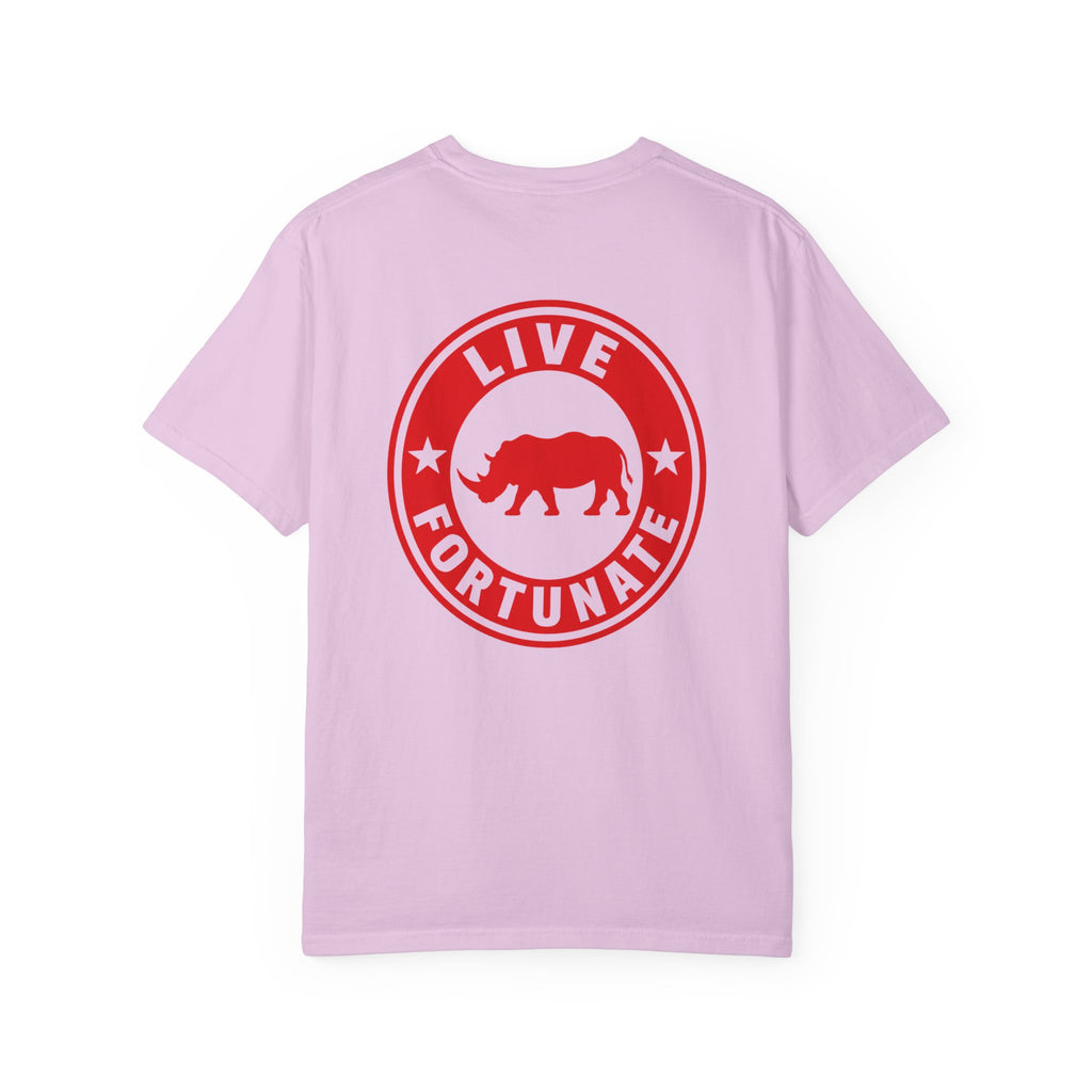Live Fortunate Rhino T-Shirt — Red Rhino Logo Tee