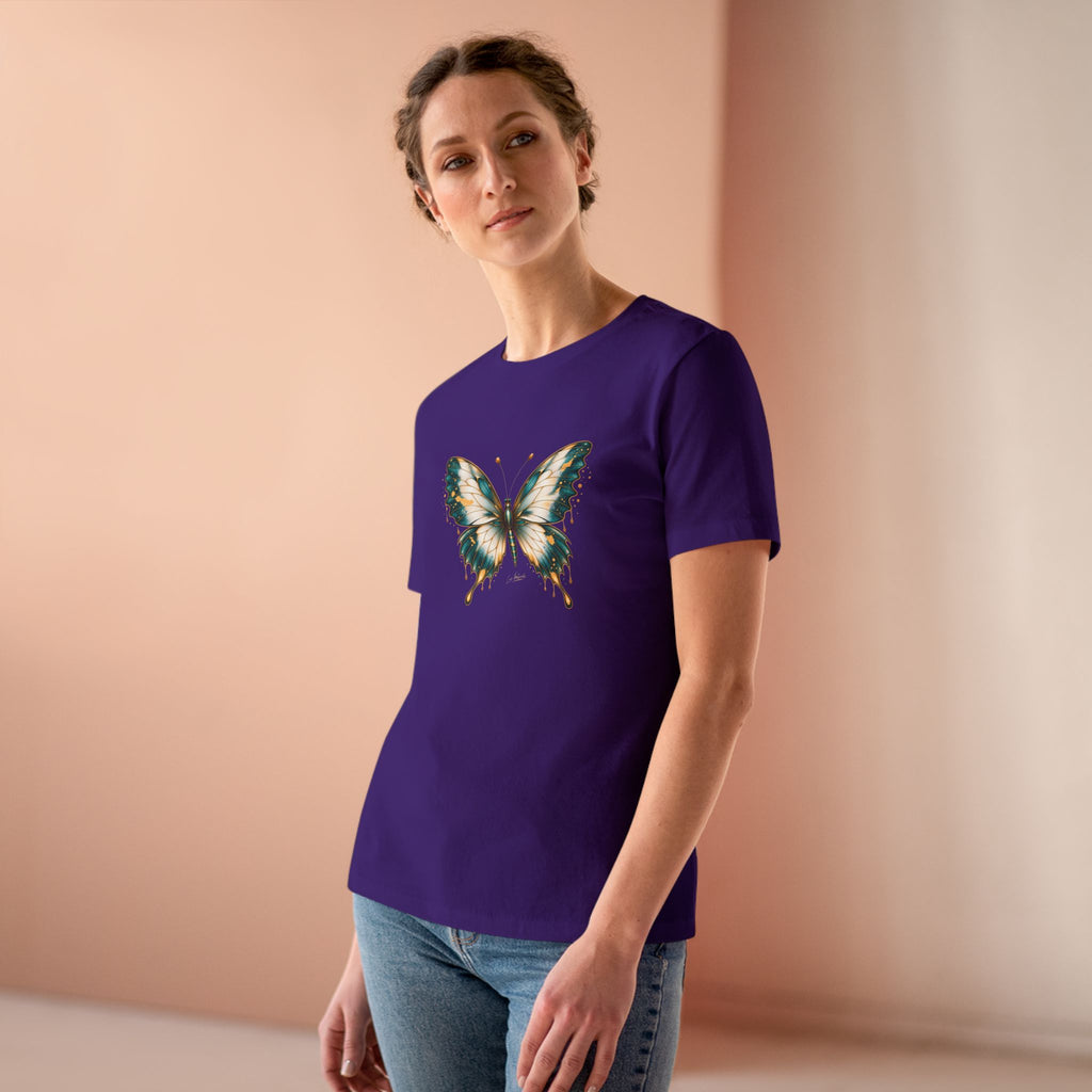 Butterfly Graphic Tee — Teal & Gold Vintage Butterfly Women's T-Shirt