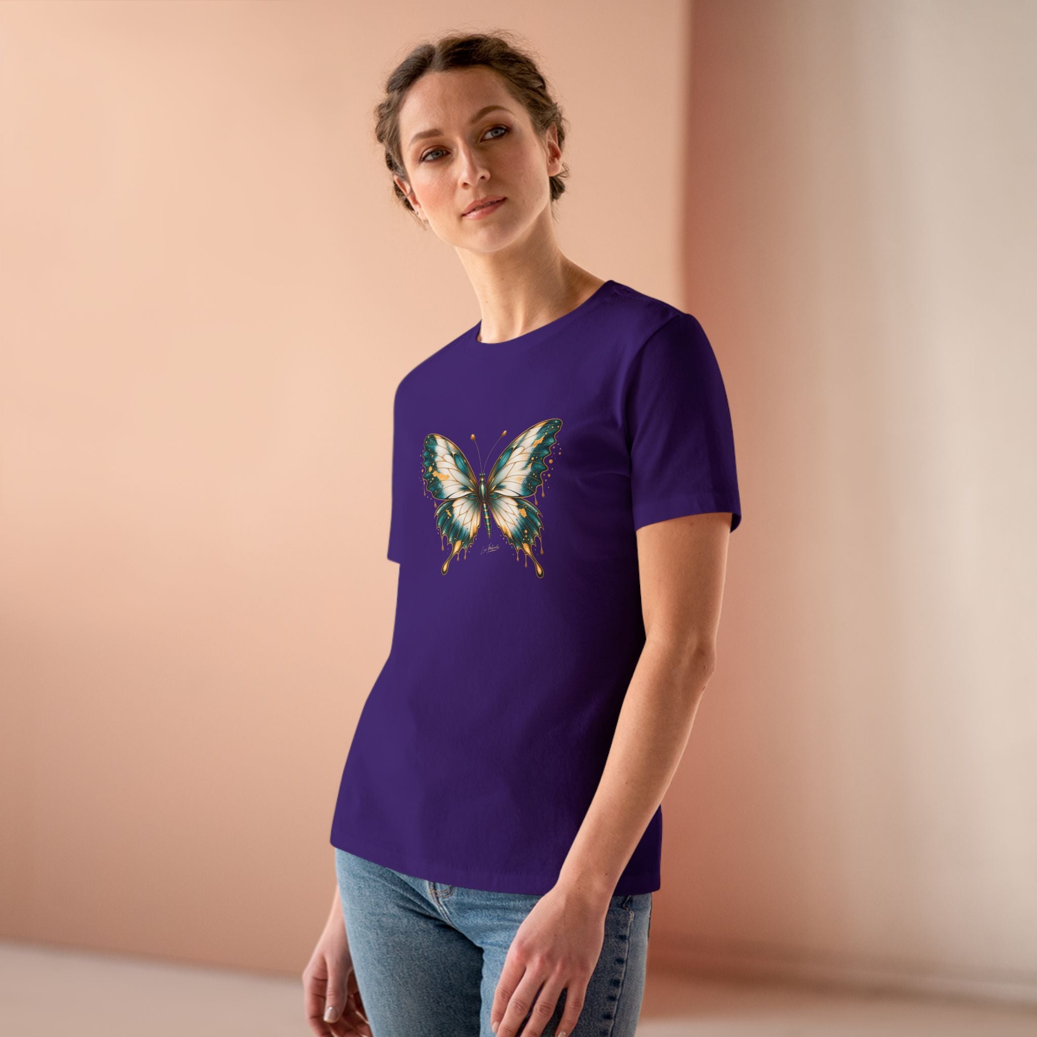 Butterfly Graphic Tee — Teal & Gold Vintage Butterfly Women's T-Shirt