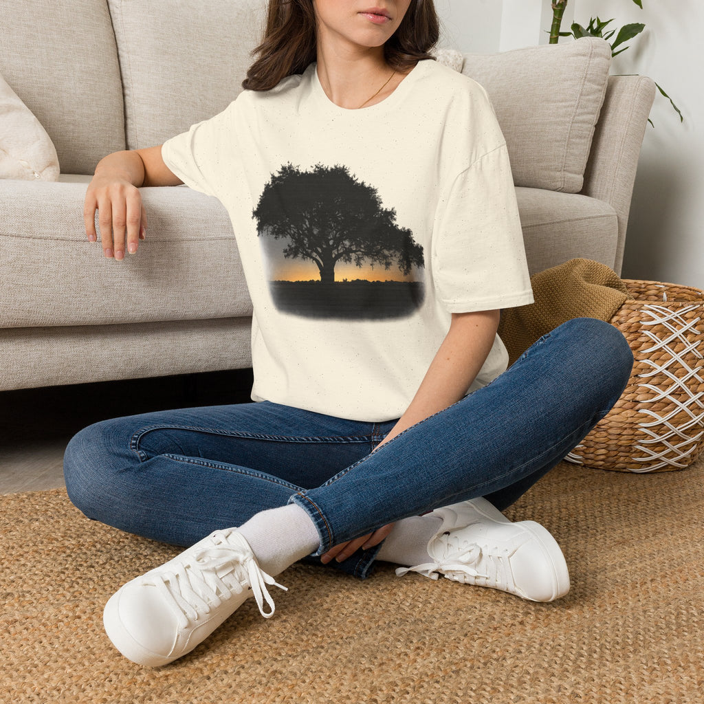 Tree of Clues Sunset T-Shirt — Silhouette Nature Graphic Tee