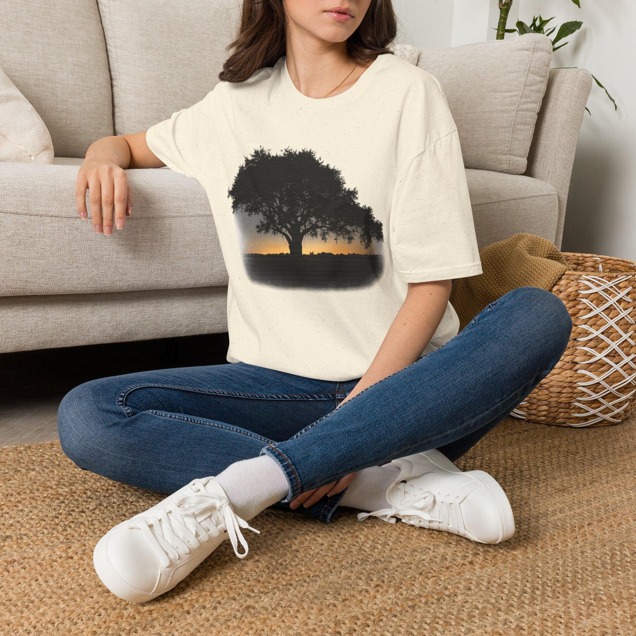 Tree of Clues Sunset T-Shirt — Silhouette Nature Graphic Tee