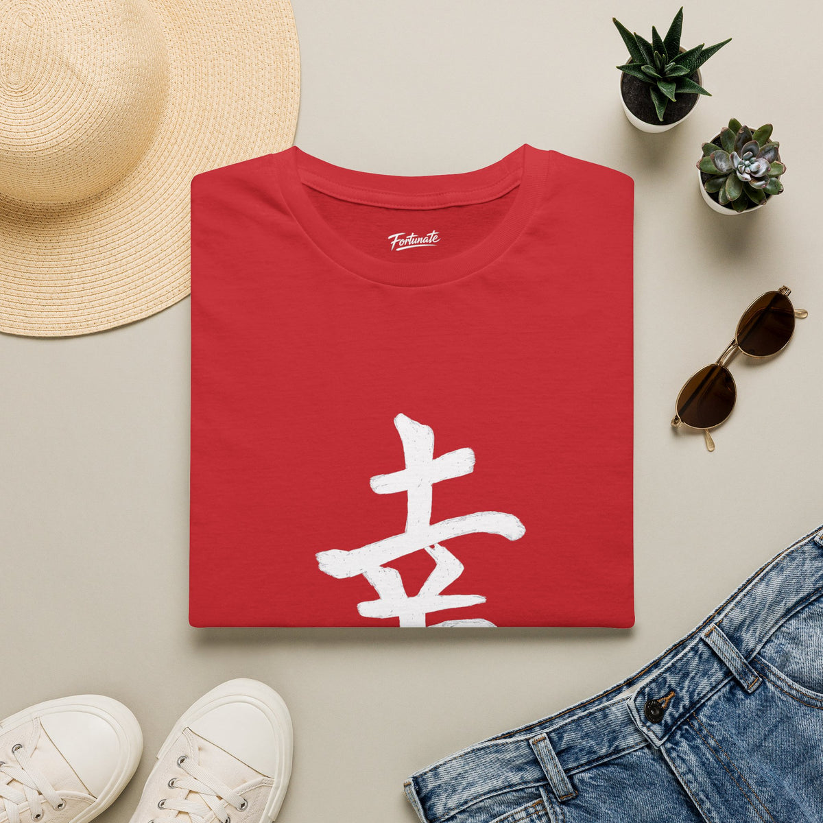 Minimal White T‑Shirt with Subtle Kanji Design — Lightweight Casual Tee