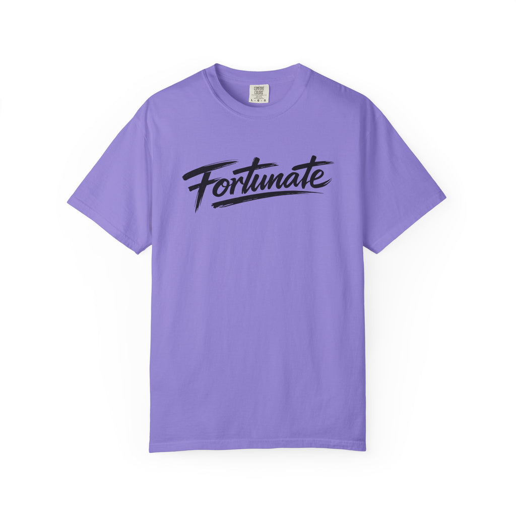 Fortunate Script T-Shirt — Casual Graphic Tee with 'Fortunate' Handwritten Logo