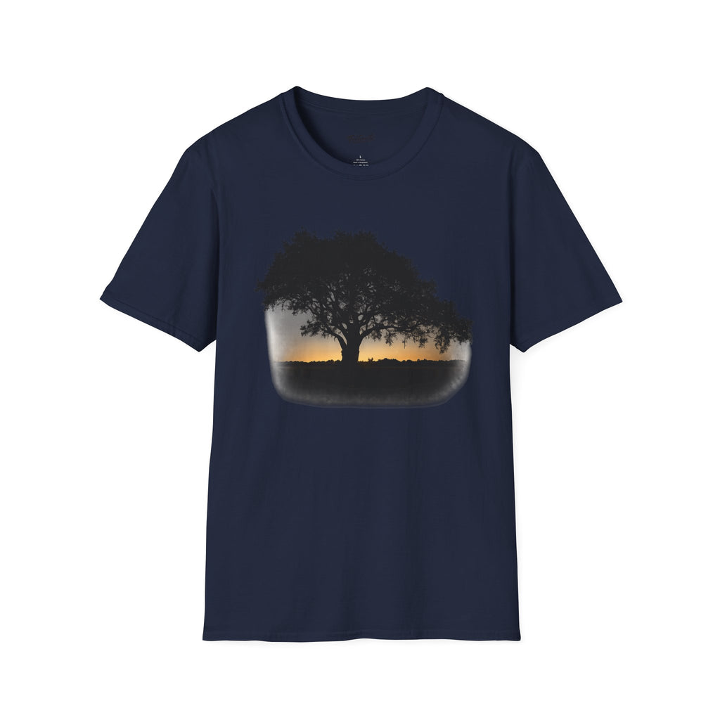 Tree of Clues Sunset T-Shirt — Silhouette Nature Graphic Tee