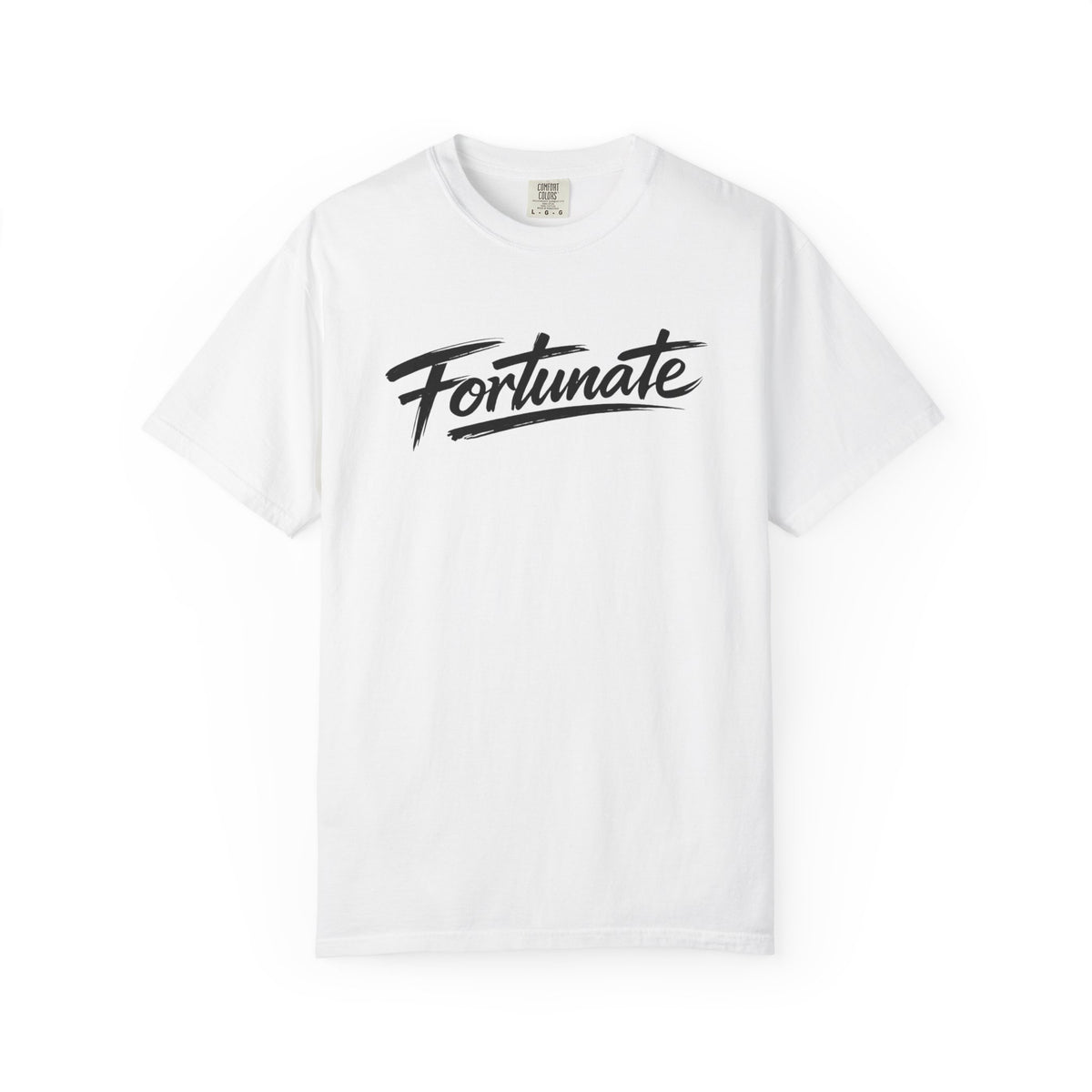 Fortunate Script T-Shirt — Casual Graphic Tee with 'Fortunate' Handwritten Logo