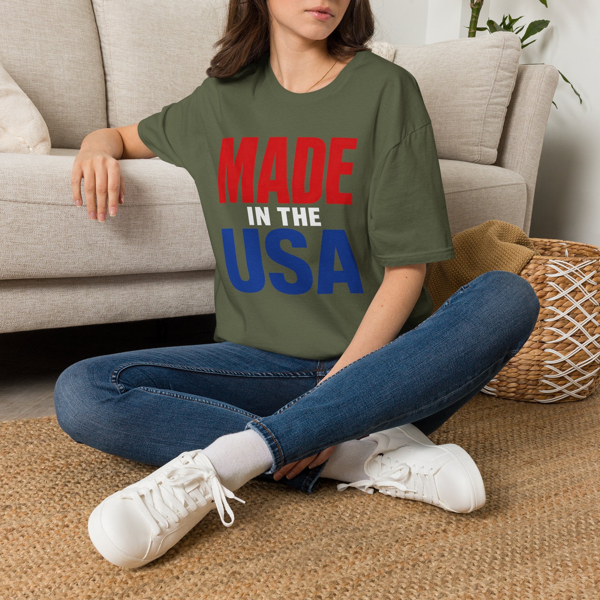 Made in USA T-Shirt — Patriotic Red & Blue Graphic Tee