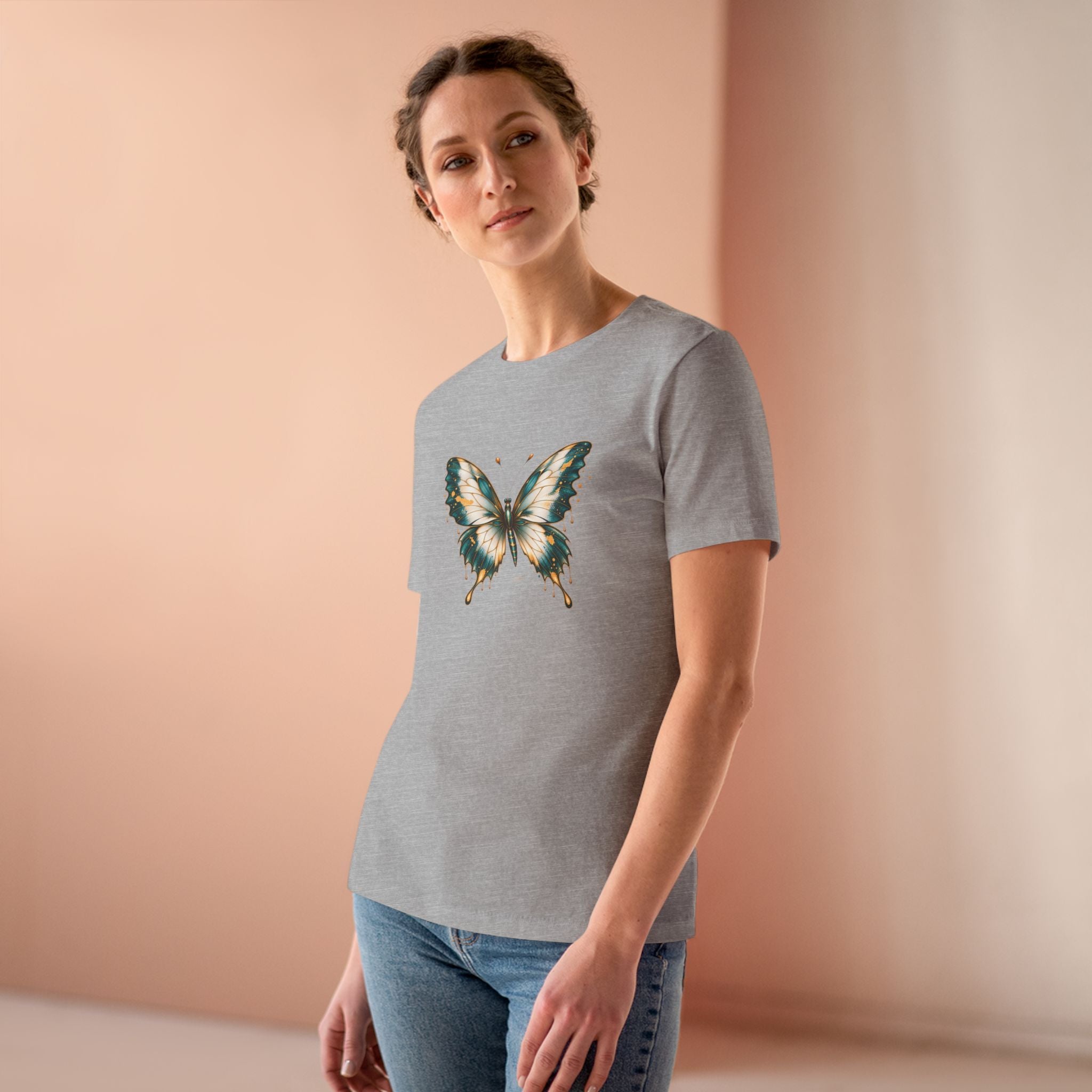 Butterfly Graphic Tee — Teal & Gold Vintage Butterfly Women's T-Shirt