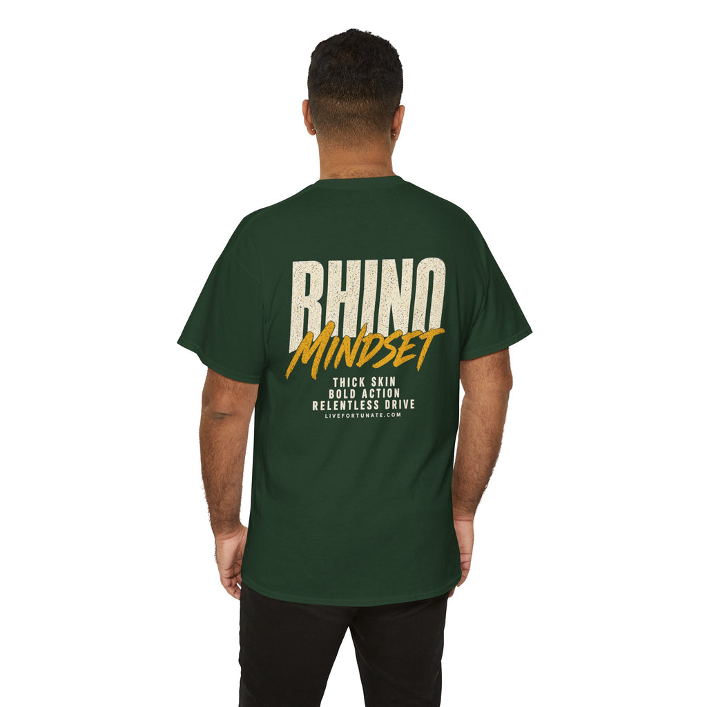 Rhino Mindset Men’s Front & Back Graphic T-Shirt | Live Fortunate