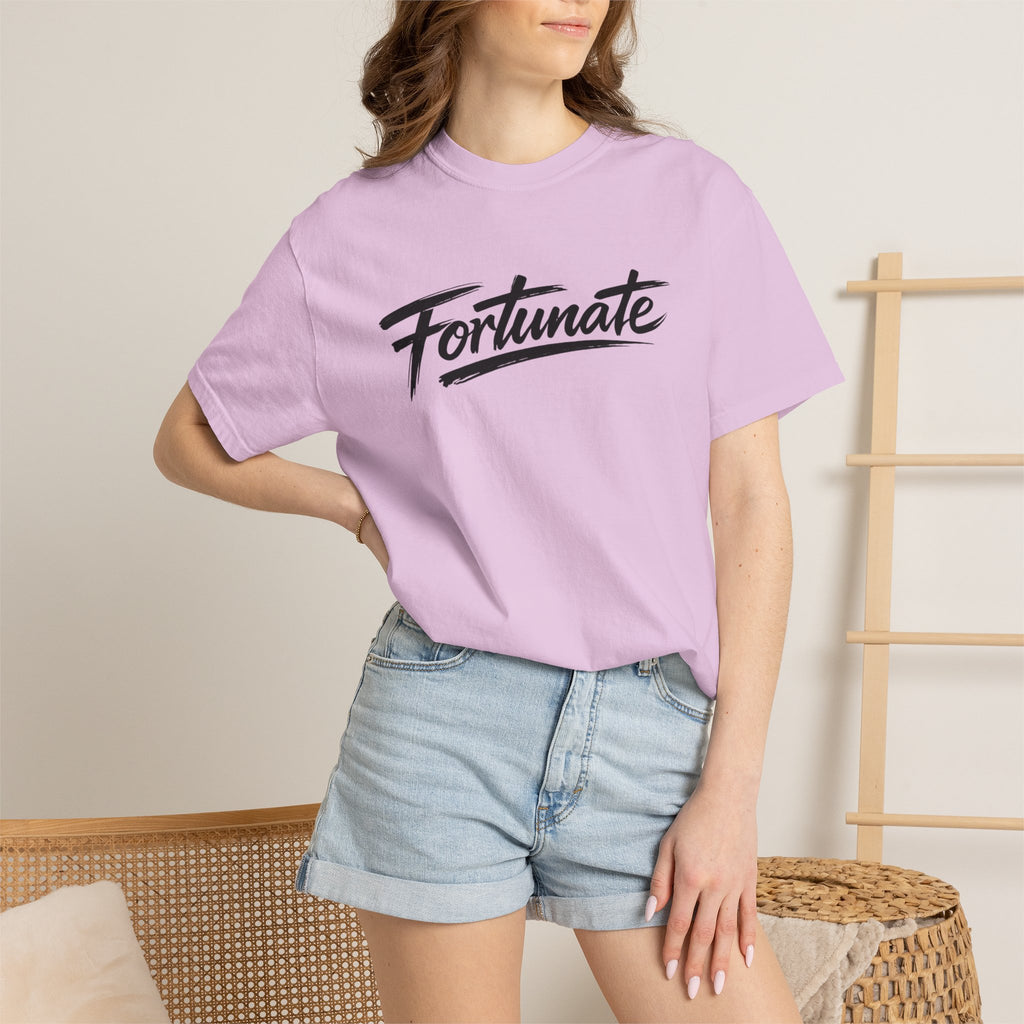 Fortunate Script T-Shirt — Casual Graphic Tee with 'Fortunate' Handwritten Logo