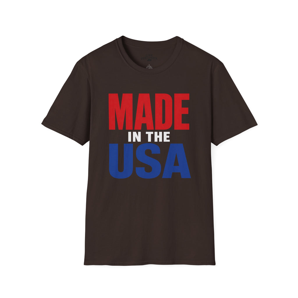 Made in USA T-Shirt — Patriotic Red & Blue Graphic Tee