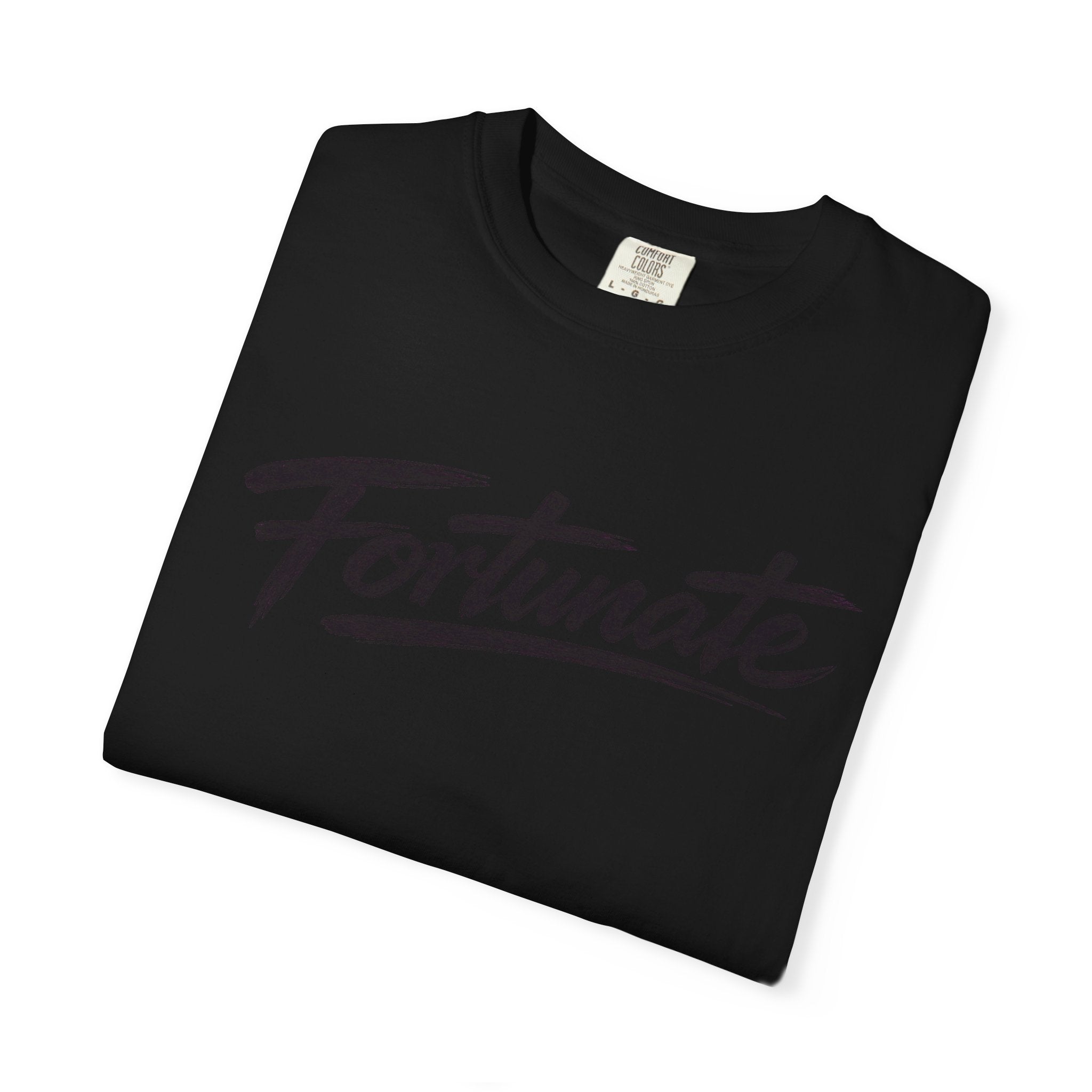 Fortunate Script T-Shirt — Casual Graphic Tee with 'Fortunate' Handwritten Logo