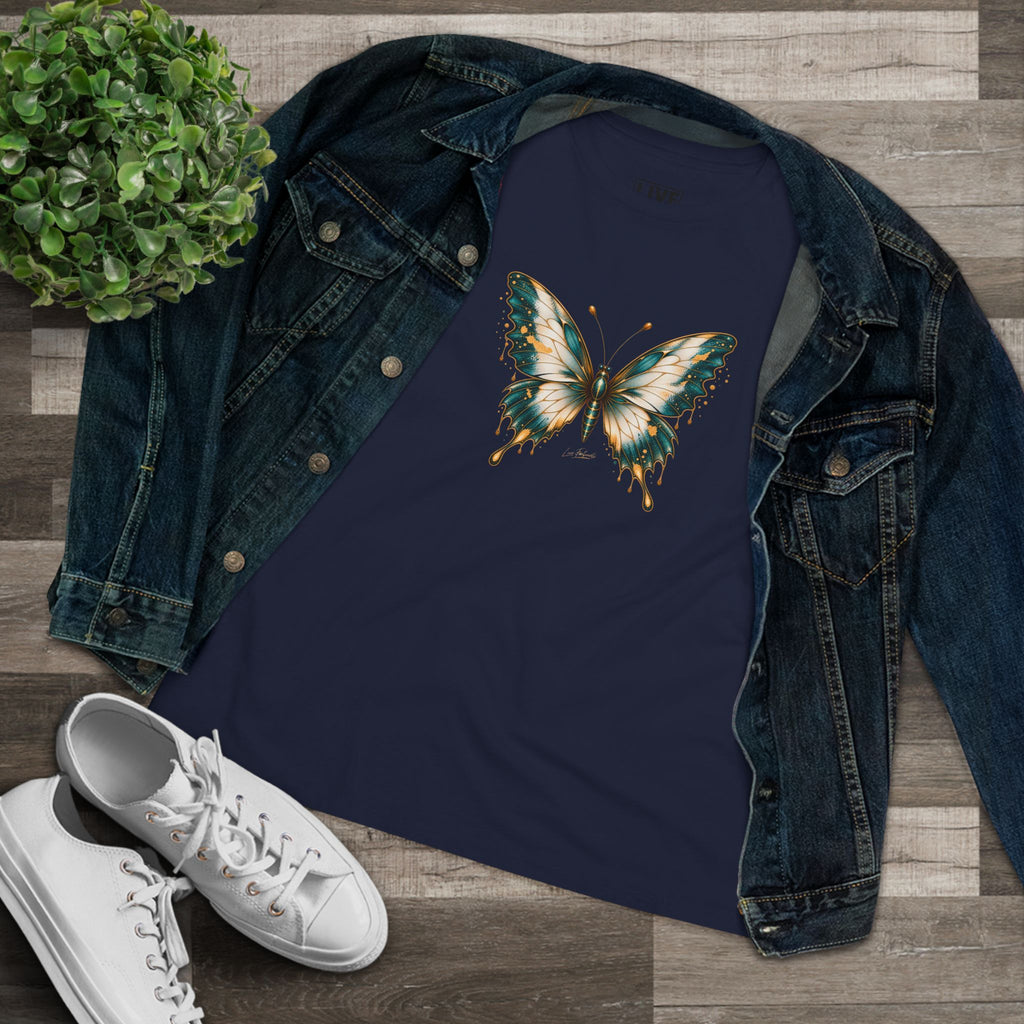 Butterfly Graphic Tee — Teal & Gold Vintage Butterfly Women's T-Shirt