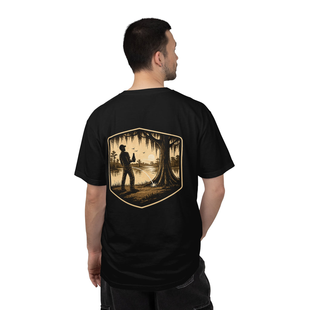 Fishing Lake Scene T-Shirt — Vintage Angler Silhouette Tee