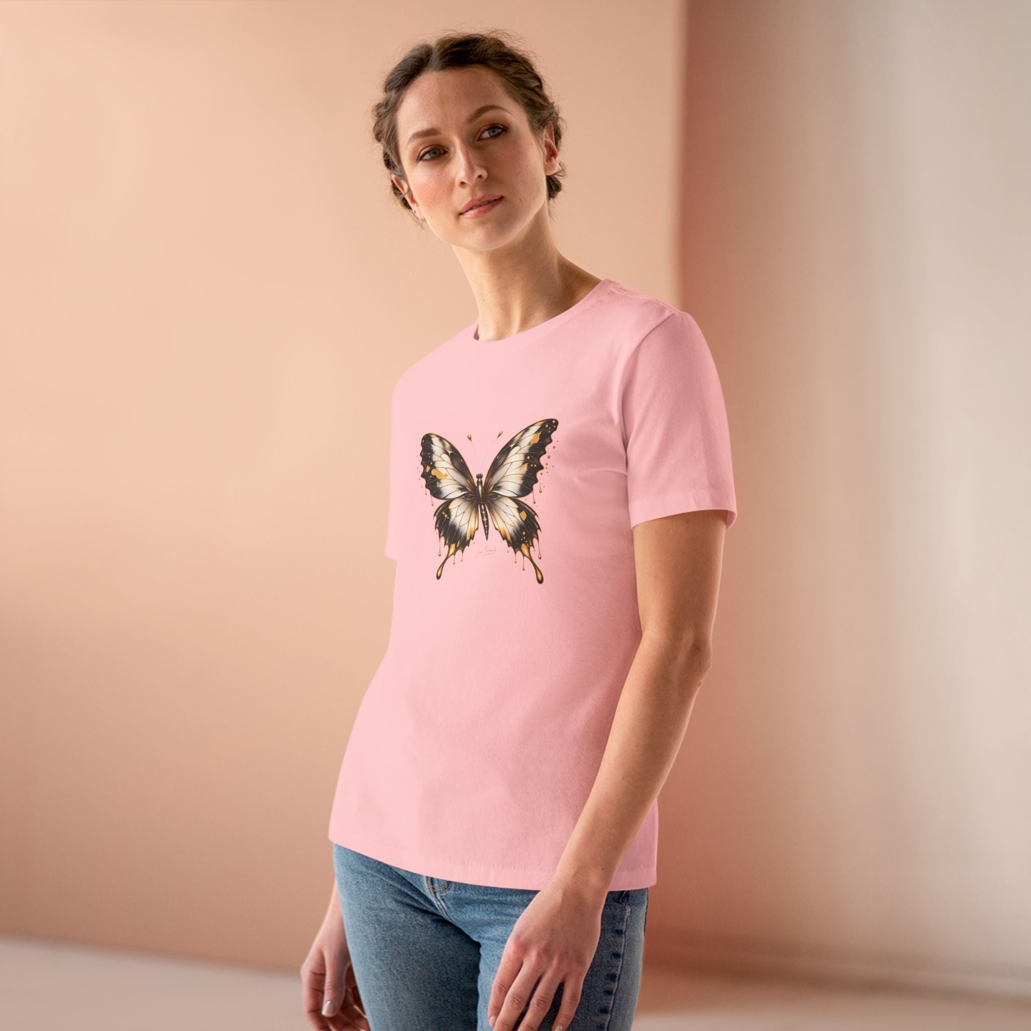 Butterfly Graphic Tee — Black/Antique White/Gold butterfly