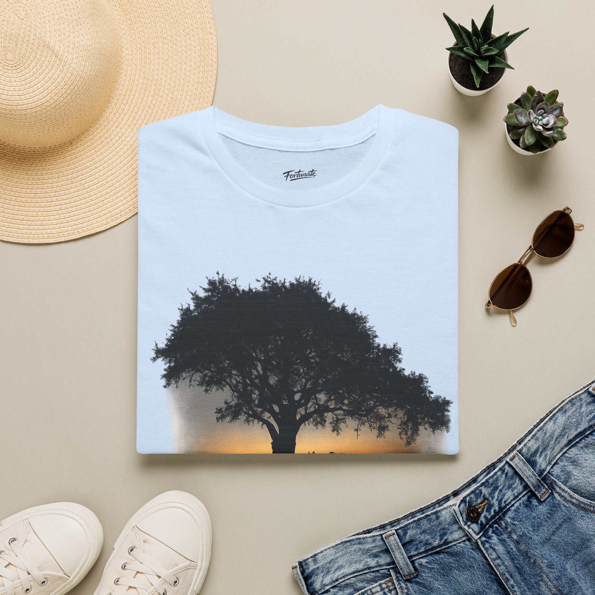 Tree of Clues Sunset T-Shirt — Silhouette Nature Graphic Tee