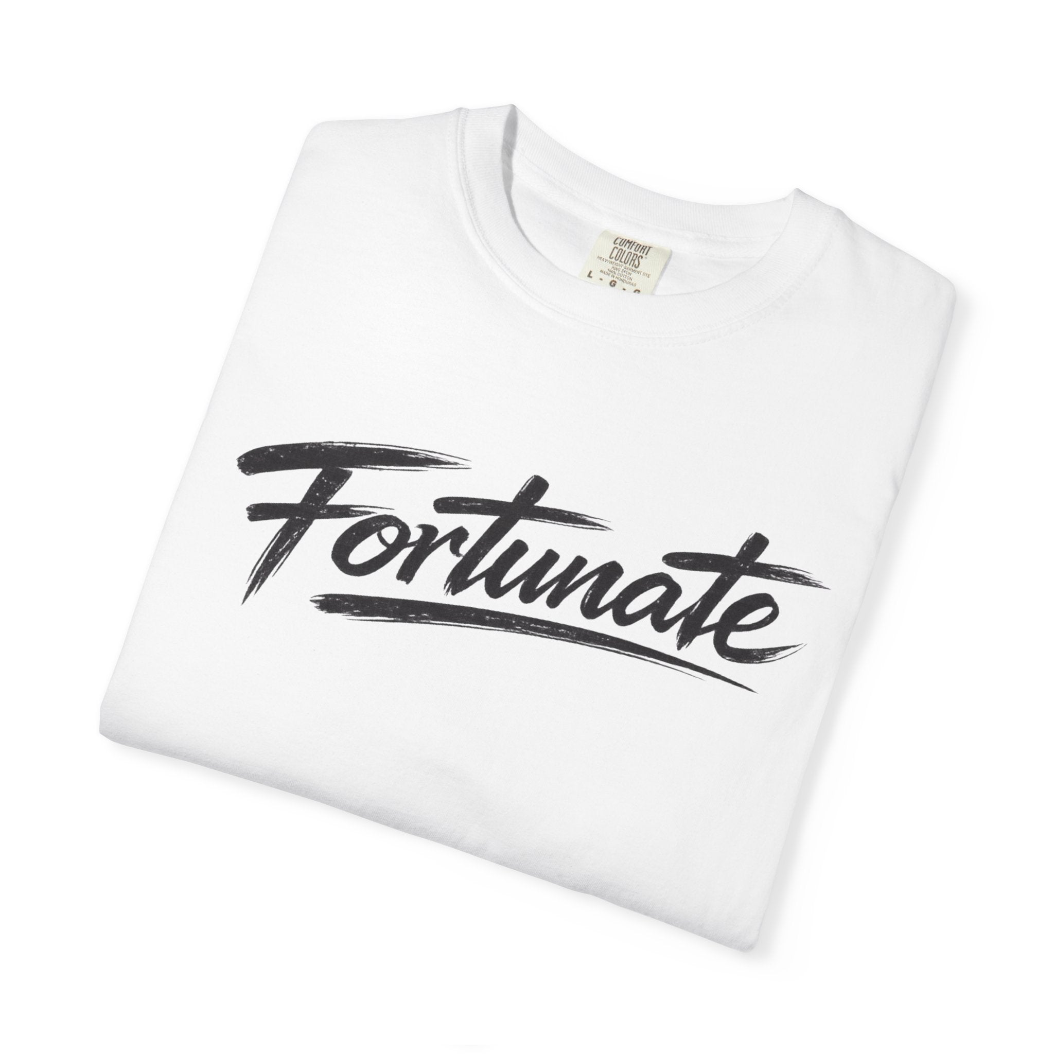 Fortunate Script T-Shirt — Casual Graphic Tee with 'Fortunate' Handwritten Logo