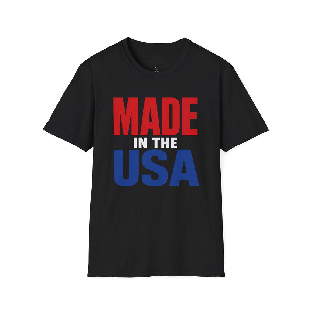 Made in USA T-Shirt — Patriotic Red & Blue Graphic Tee