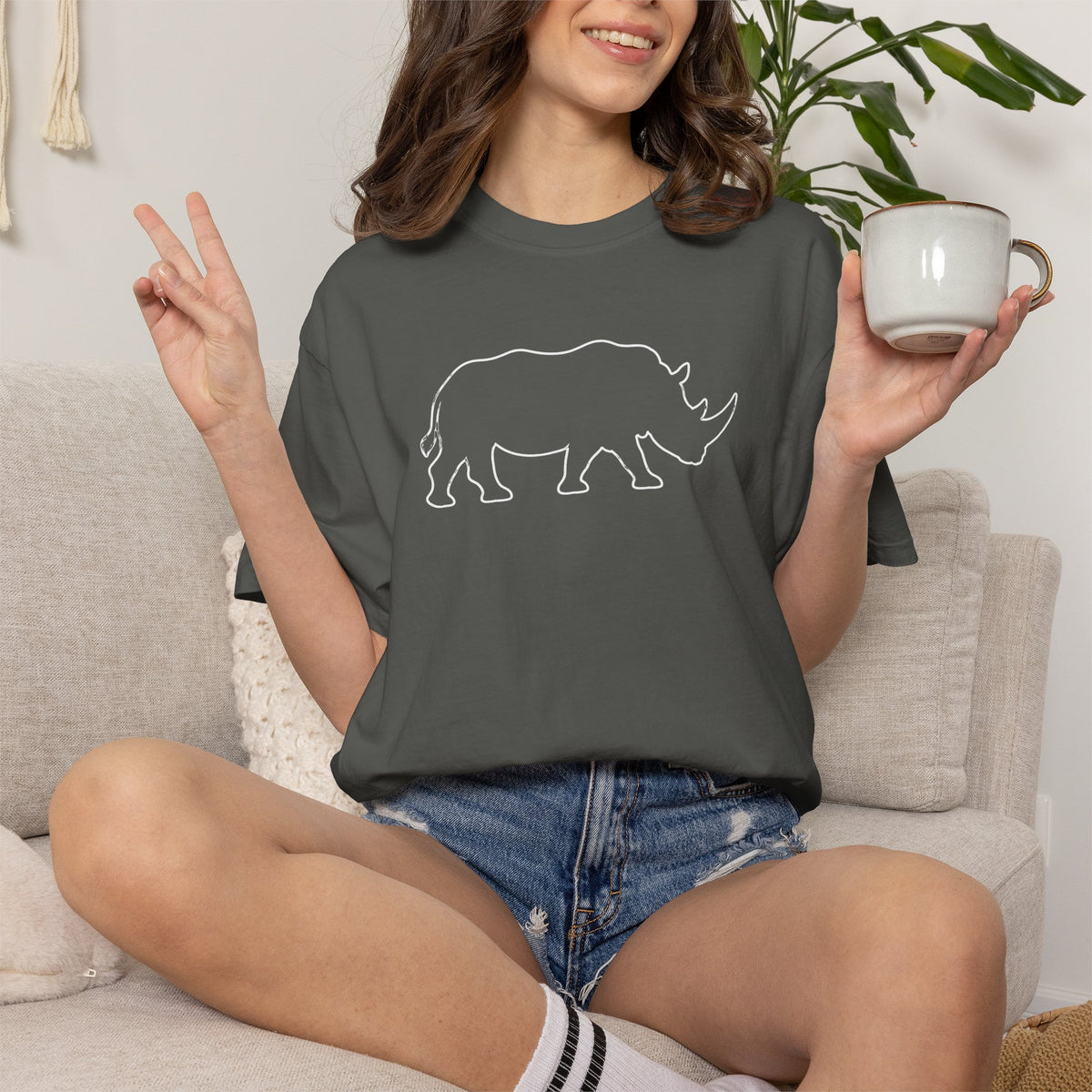 Rhino Outline T-Shirt — Minimal Wildlife Graphic Tee