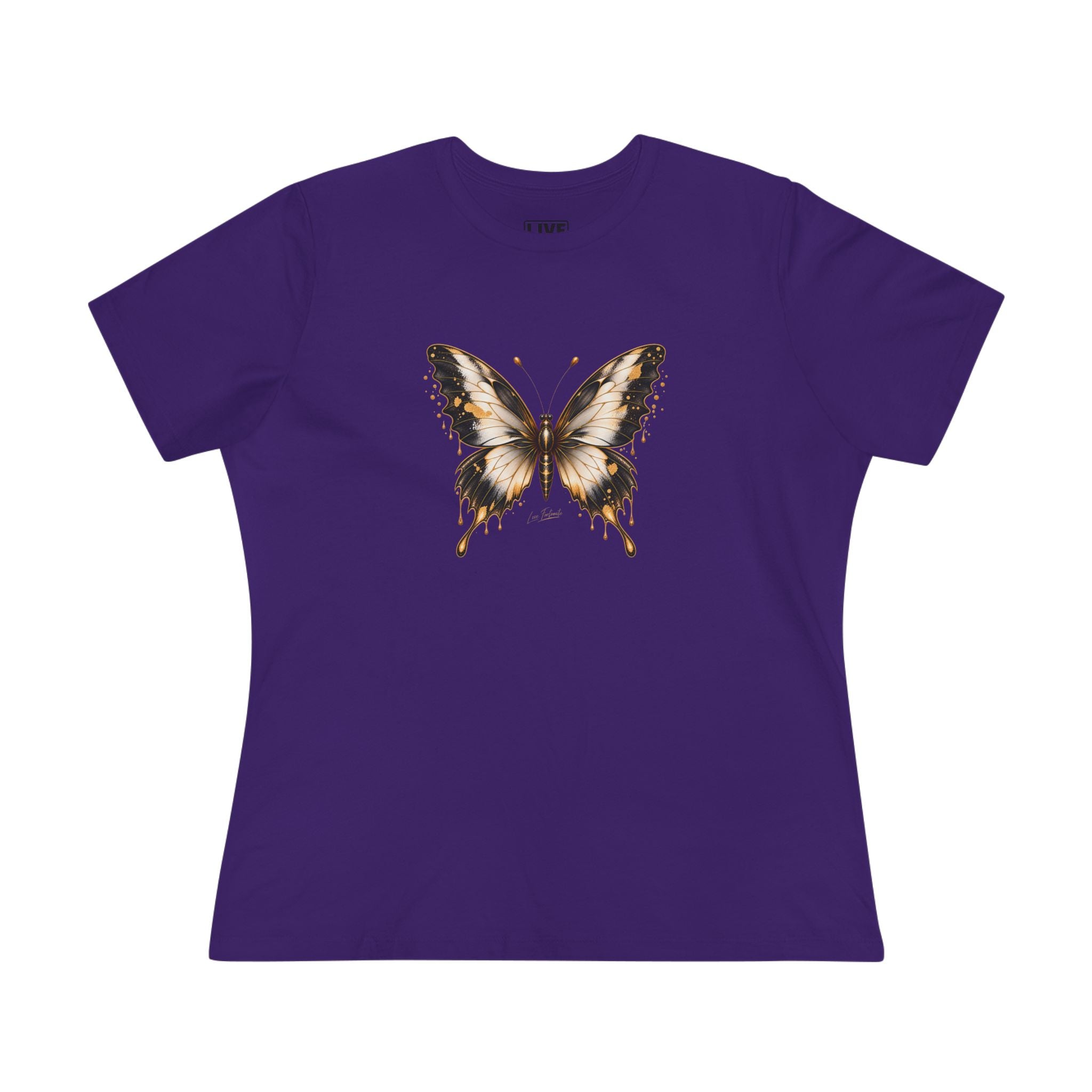 Butterfly Graphic Tee — Black/Antique White/Gold butterfly