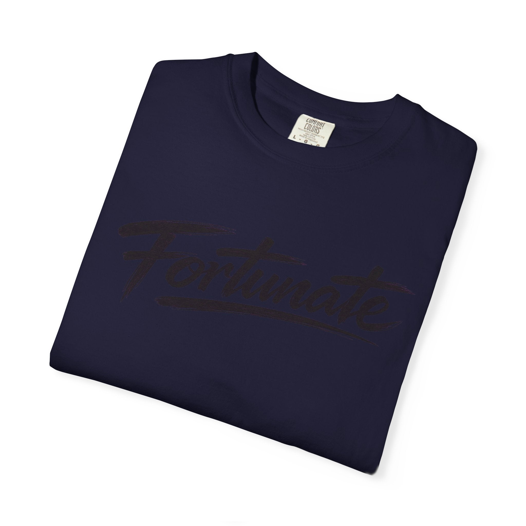 Fortunate Script T-Shirt — Casual Graphic Tee with 'Fortunate' Handwritten Logo