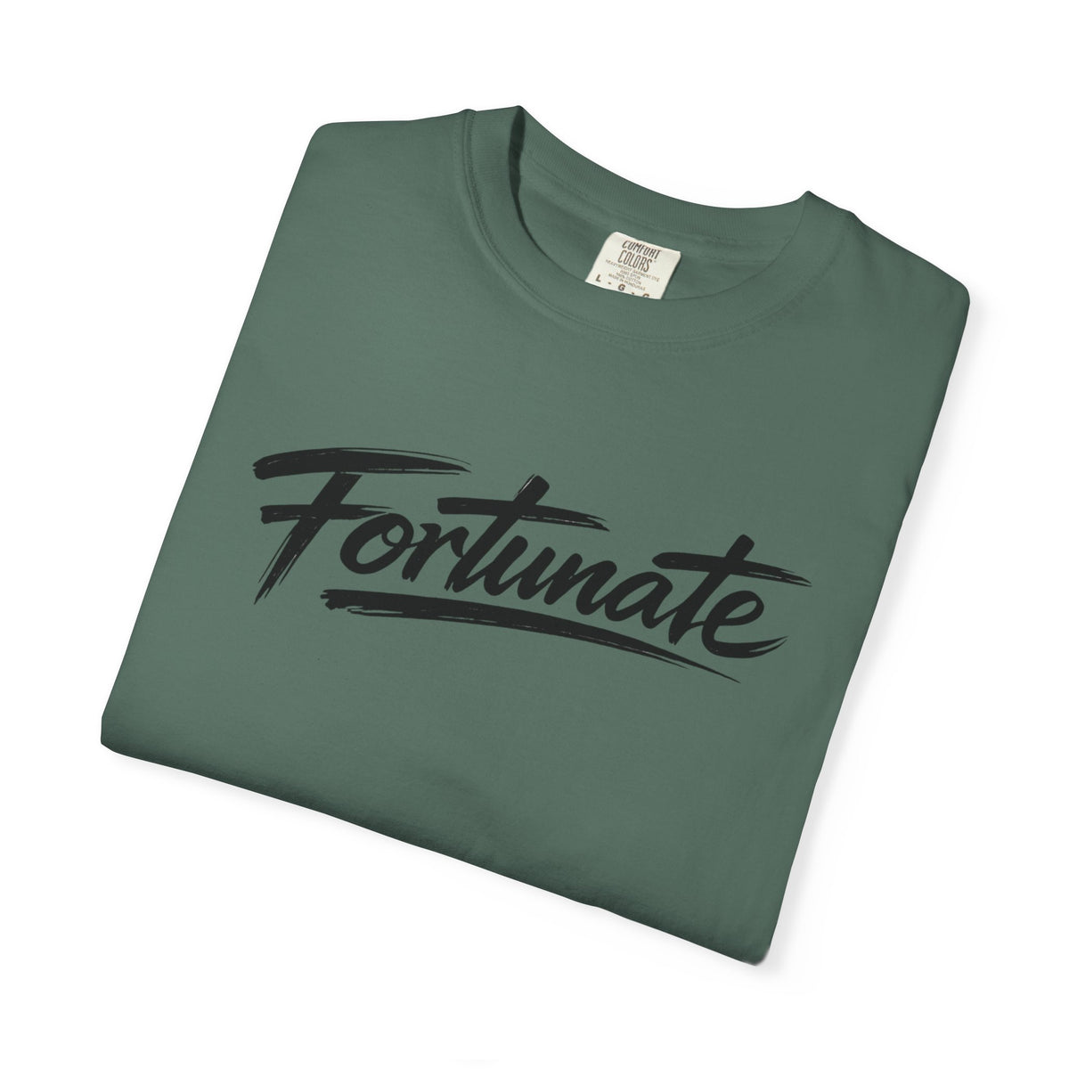 Fortunate Script T-Shirt — Casual Graphic Tee with 'Fortunate' Handwritten Logo