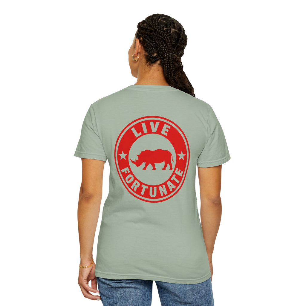 Live Fortunate Rhino T-Shirt — Red Rhino Logo Tee