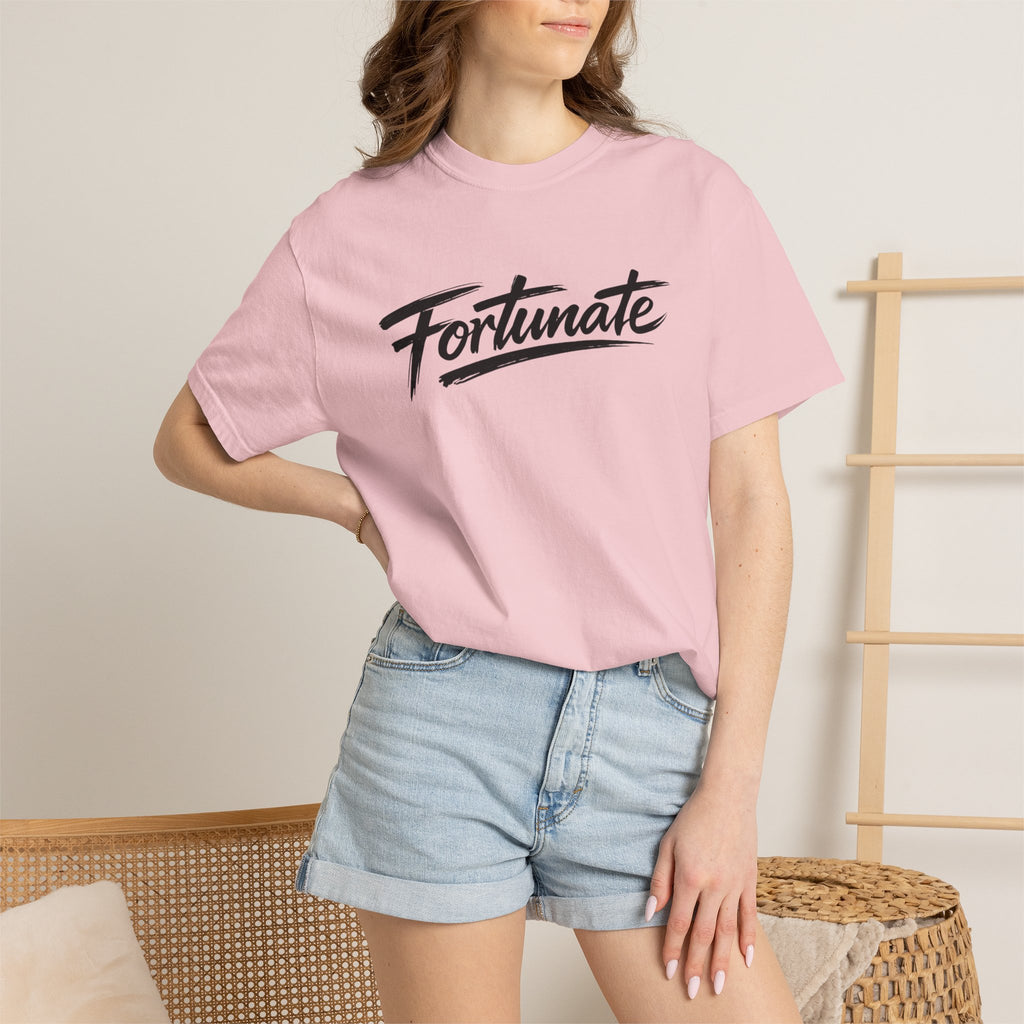 Fortunate Script T-Shirt — Casual Graphic Tee with 'Fortunate' Handwritten Logo