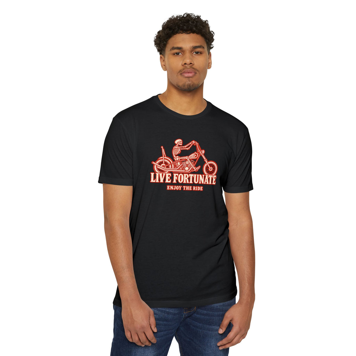 Live Fortunate Enjoy the Ride Skeleton Motorcycle Tee