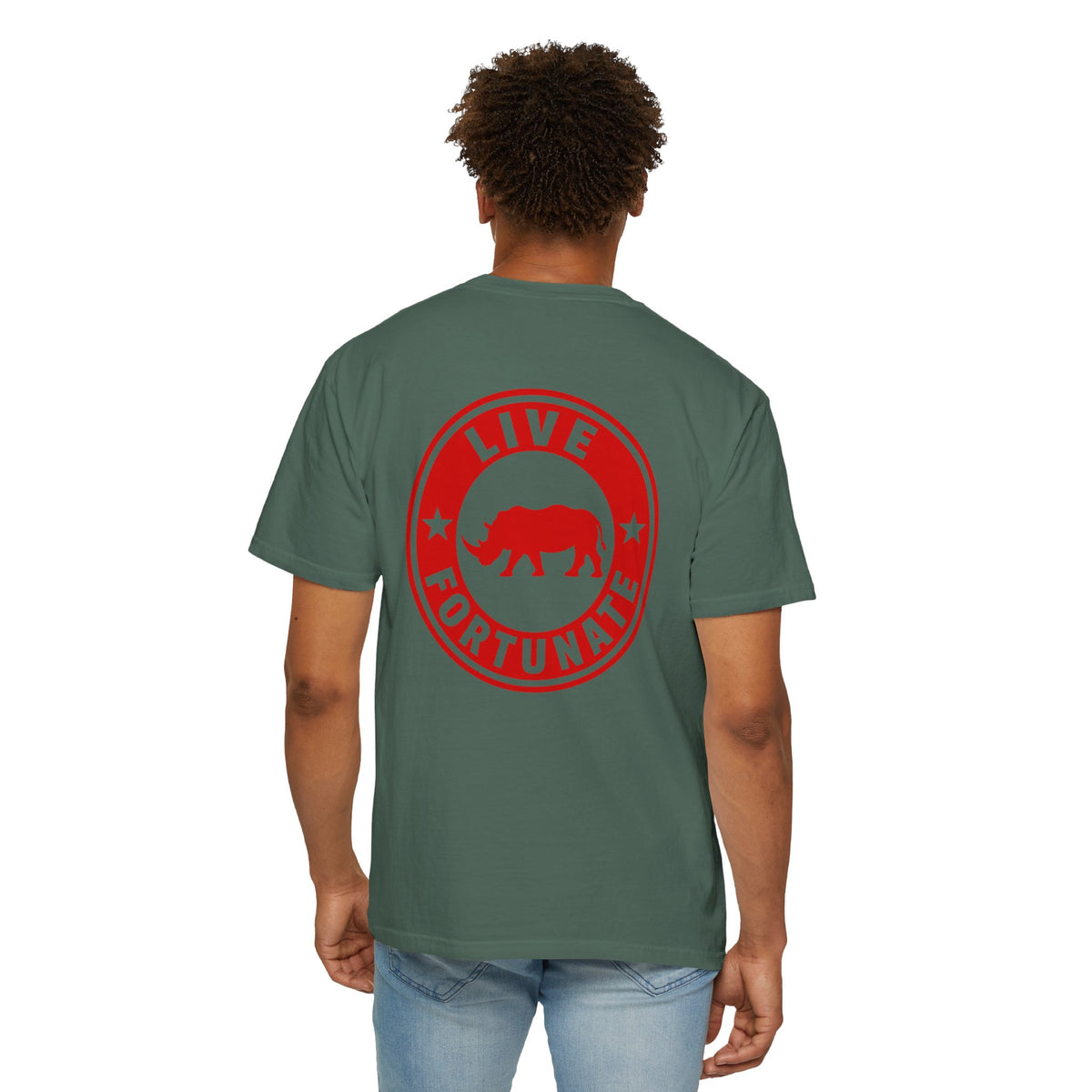 Live Fortunate Rhino T-Shirt — Red Rhino Logo Tee