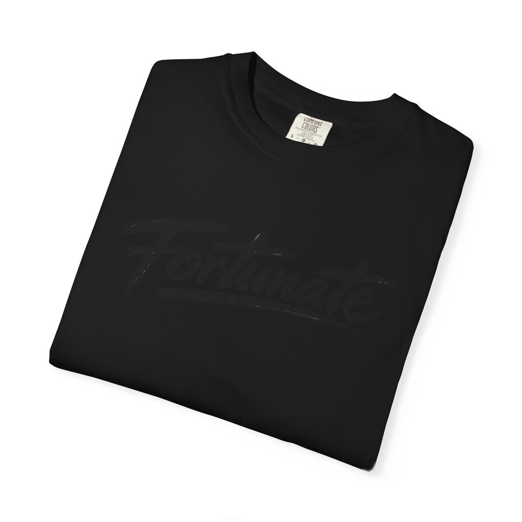 Fortunate Script T-Shirt — Casual Graphic Tee with 'Fortunate' Handwritten Logo