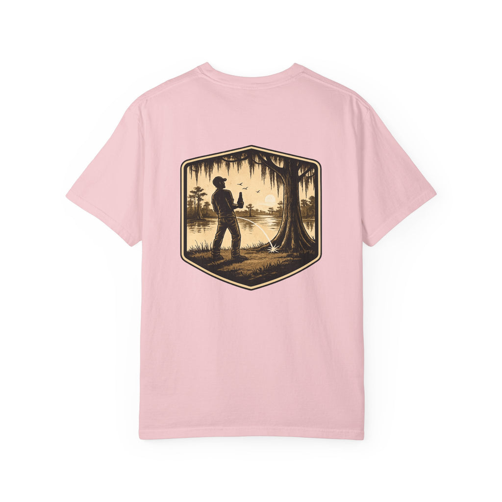 Fishing Lake Scene T-Shirt — Vintage Angler Silhouette Tee