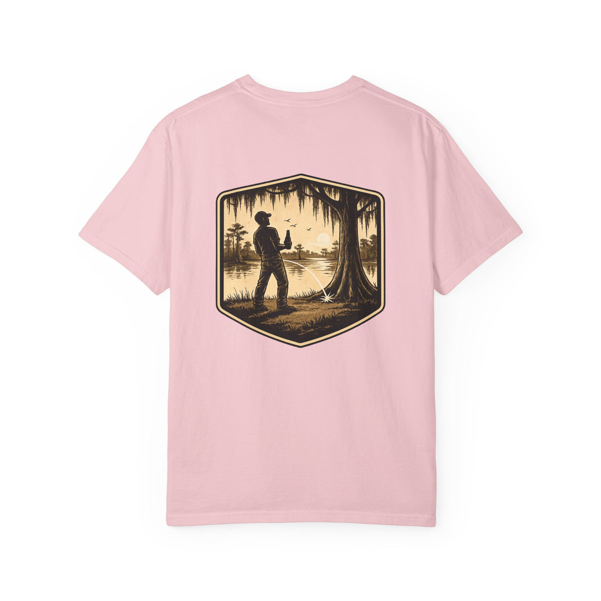 Fishing Lake Scene T-Shirt — Vintage Angler Silhouette Tee