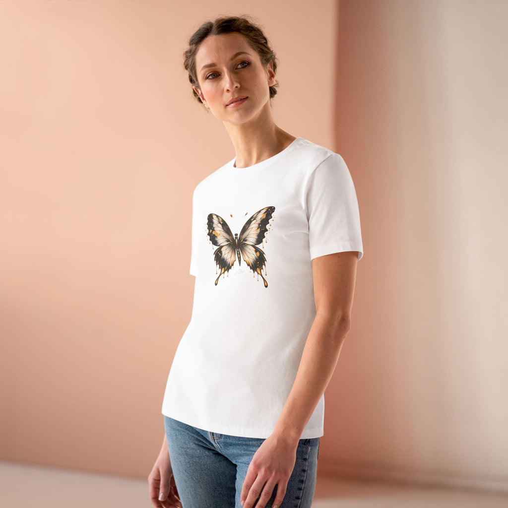 Butterfly Graphic Tee — Black/Antique White/Gold butterfly