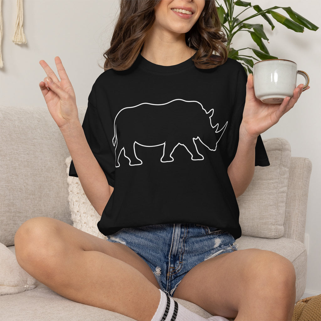 Rhino Outline T-Shirt — Minimal Wildlife Graphic Tee