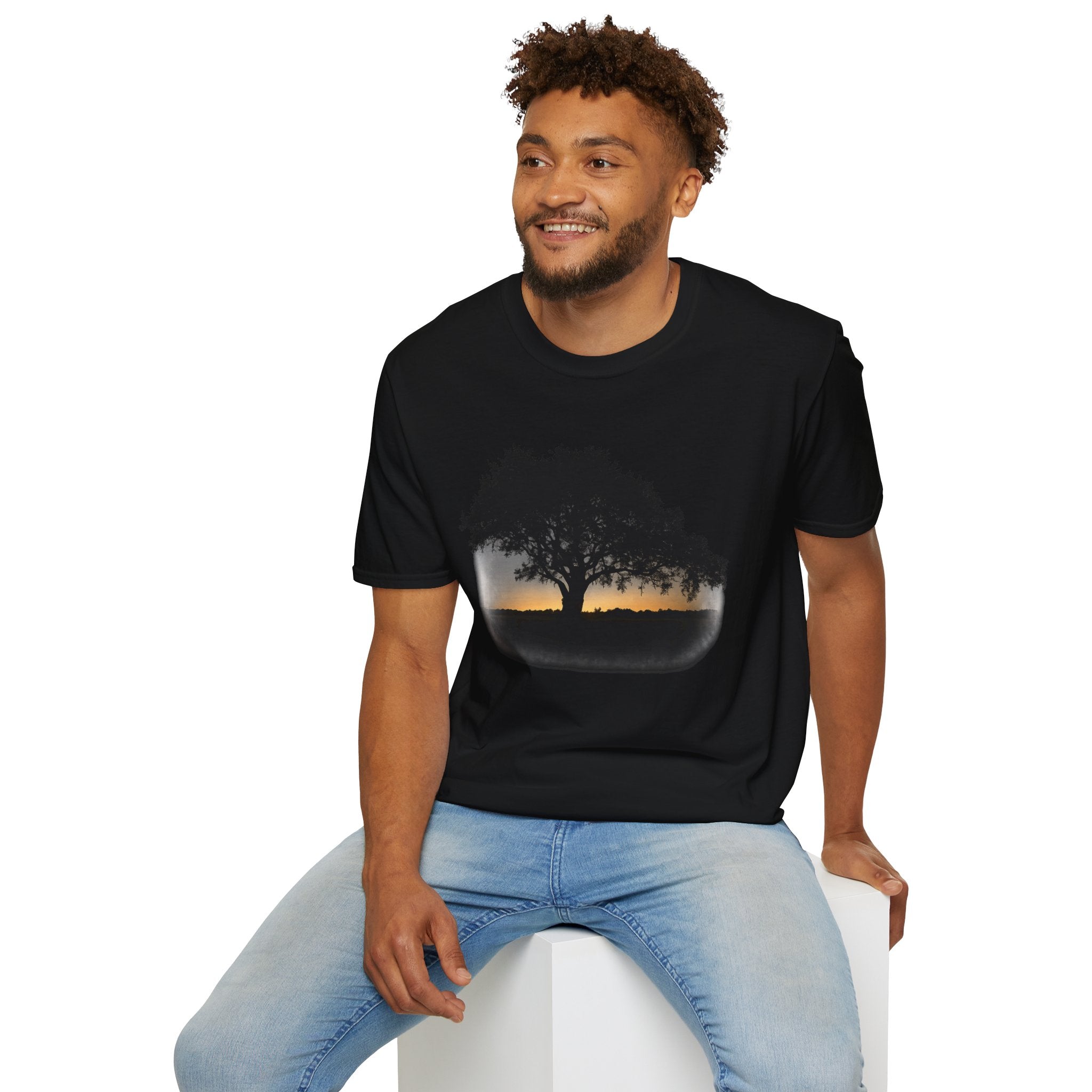 Tree of Clues Sunset T-Shirt — Silhouette Nature Graphic Tee