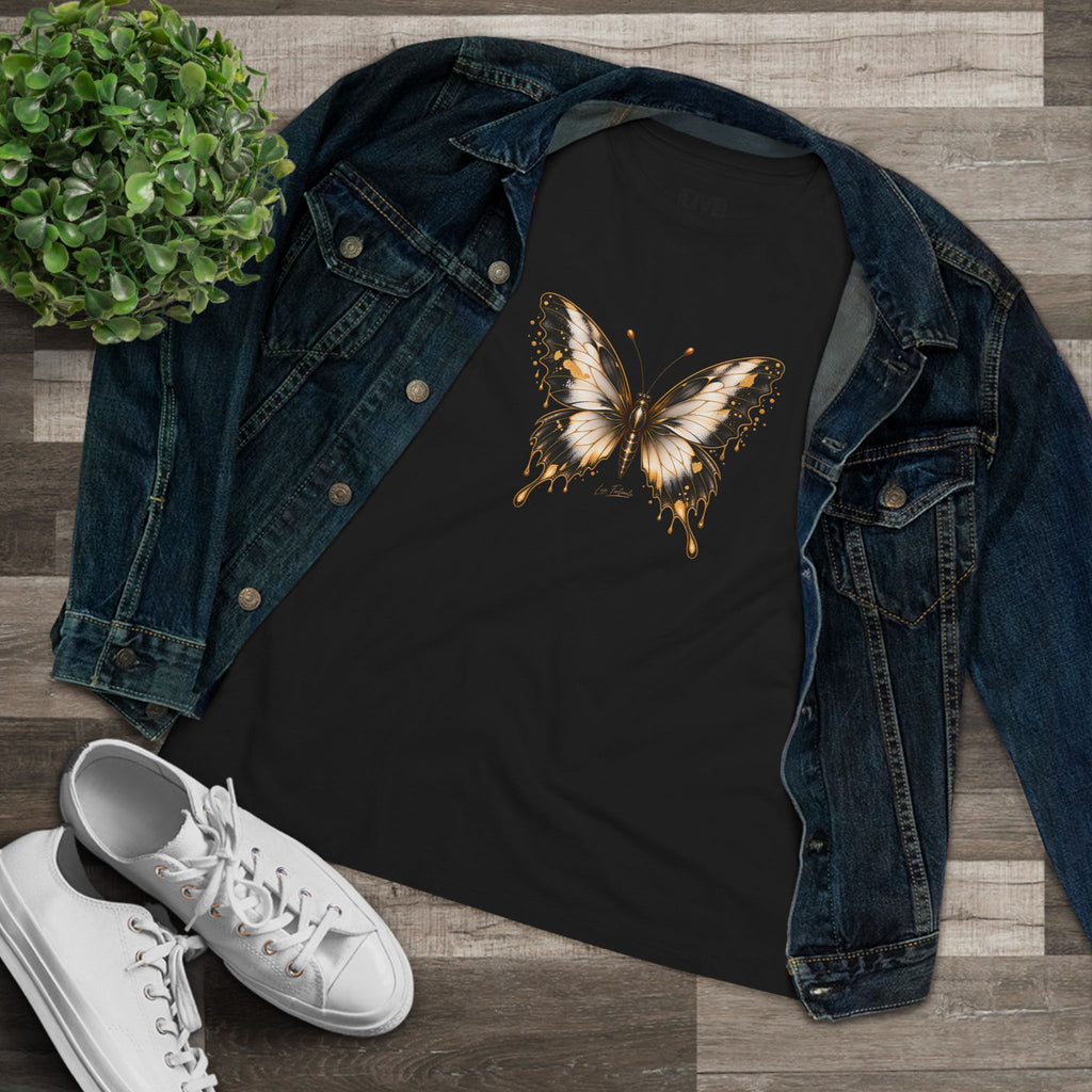 Butterfly Graphic Tee — Black/Antique White/Gold butterfly