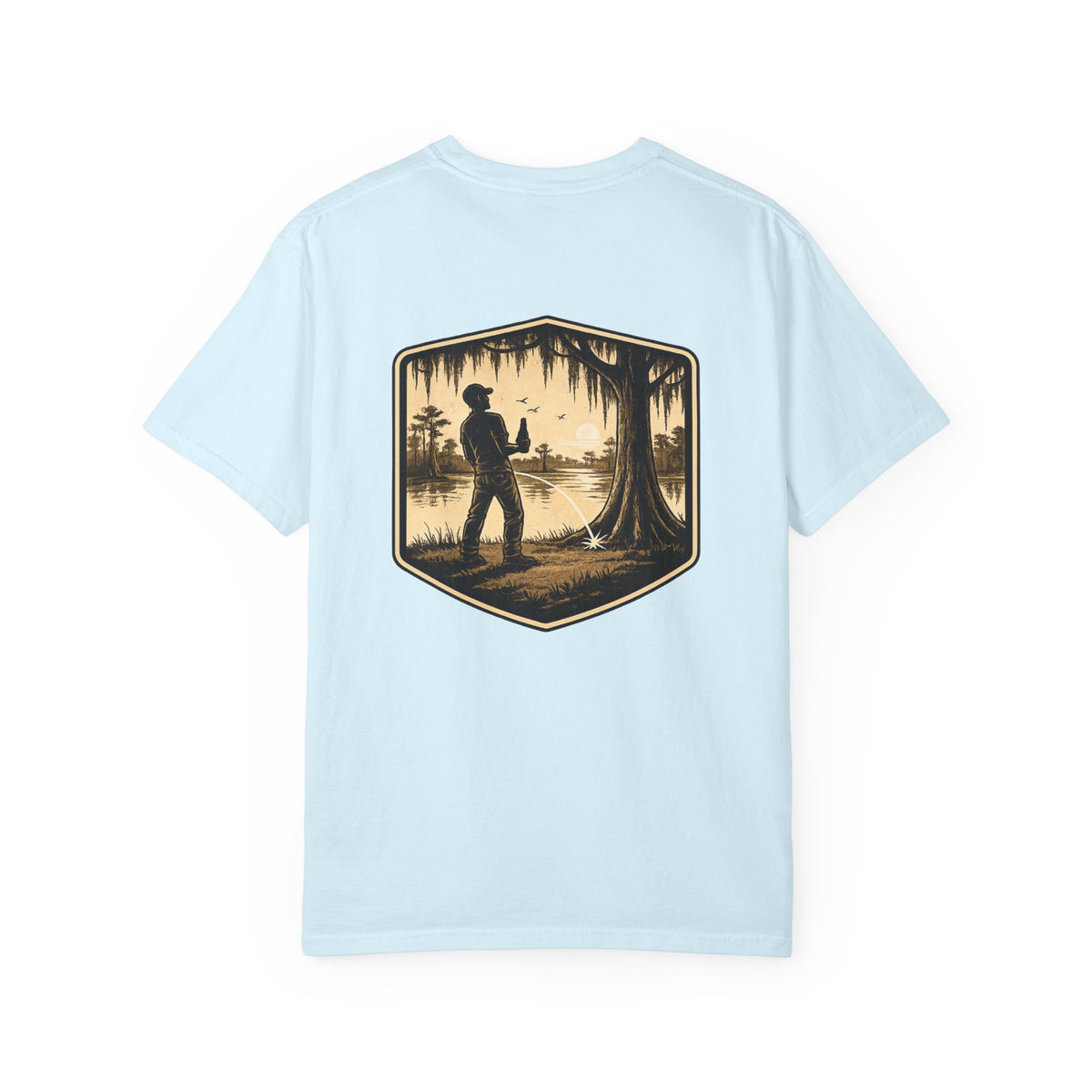 Fishing Lake Scene T-Shirt — Vintage Angler Silhouette Tee