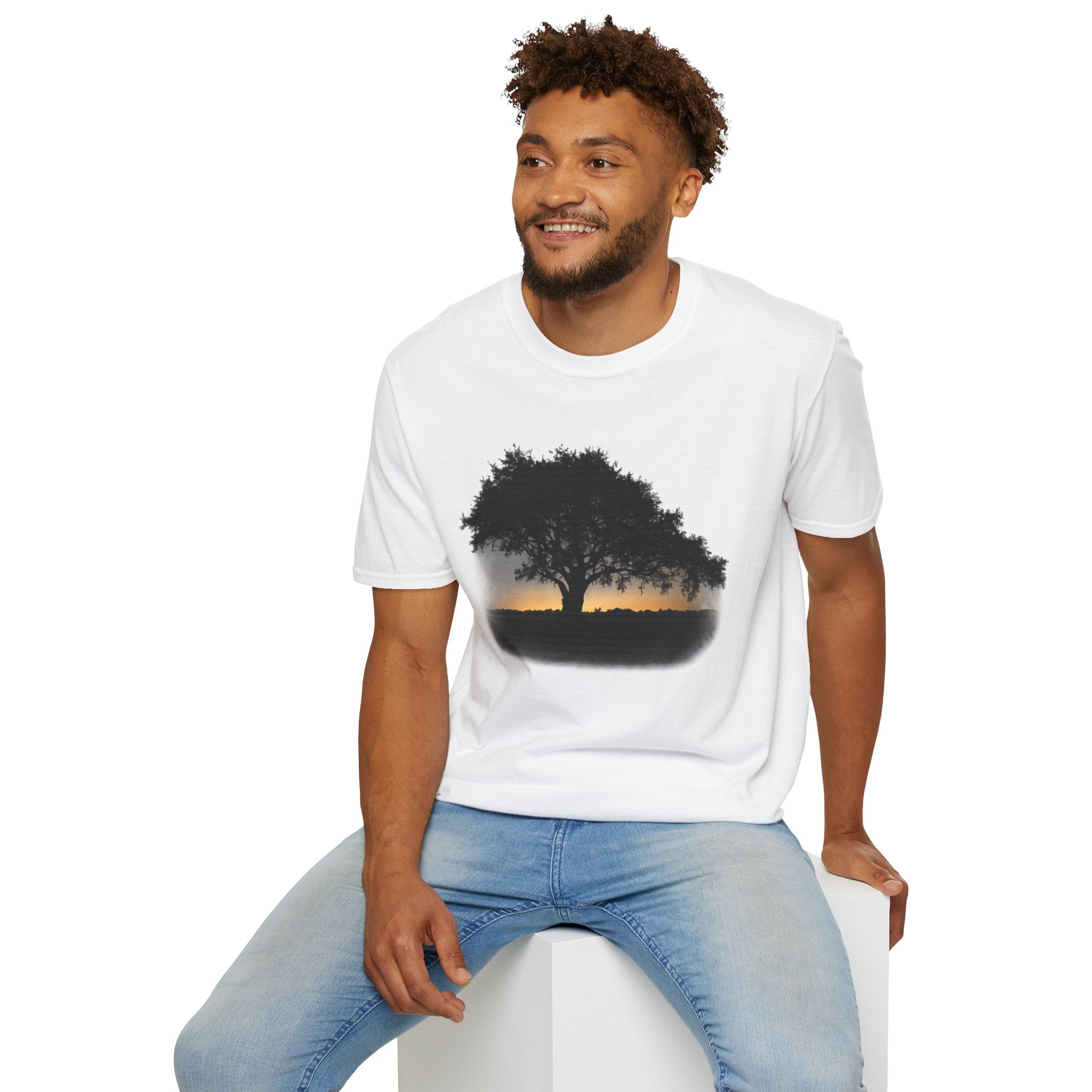 Tree of Clues Sunset T-Shirt — Silhouette Nature Graphic Tee