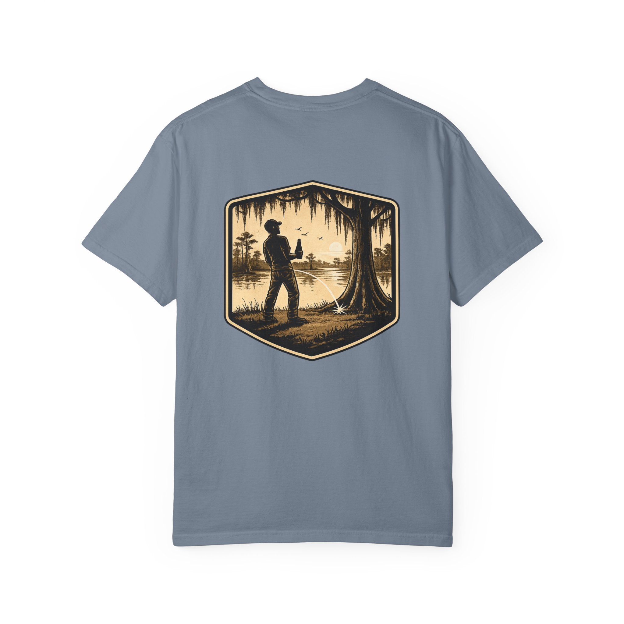 Fishing Lake Scene T-Shirt — Vintage Angler Silhouette Tee