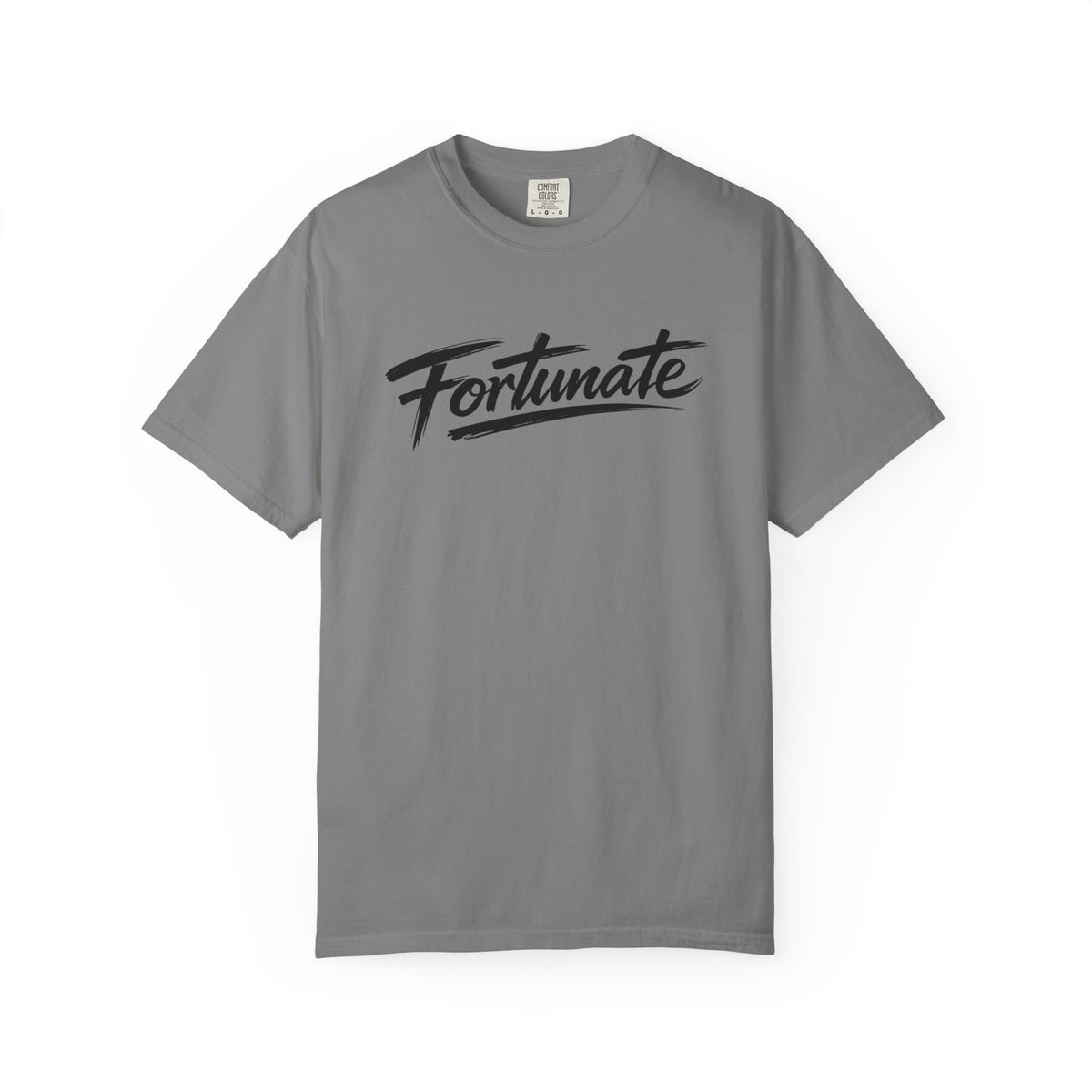 Fortunate Script T-Shirt — Casual Graphic Tee with 'Fortunate' Handwritten Logo