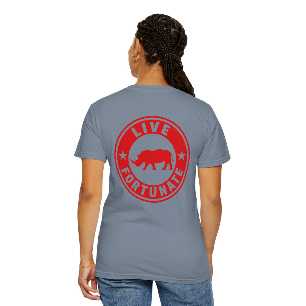 Live Fortunate Rhino T-Shirt — Red Rhino Logo Tee