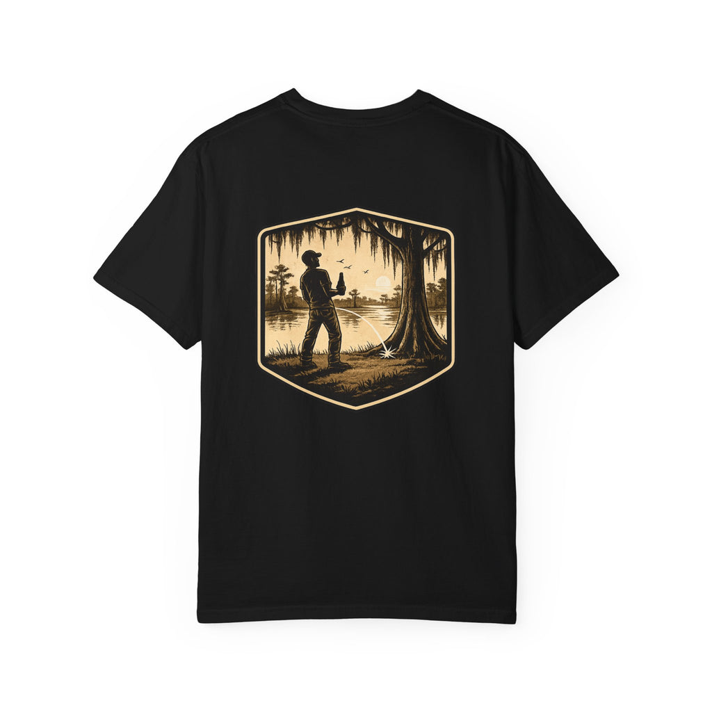 Fishing Lake Scene T-Shirt — Vintage Angler Silhouette Tee