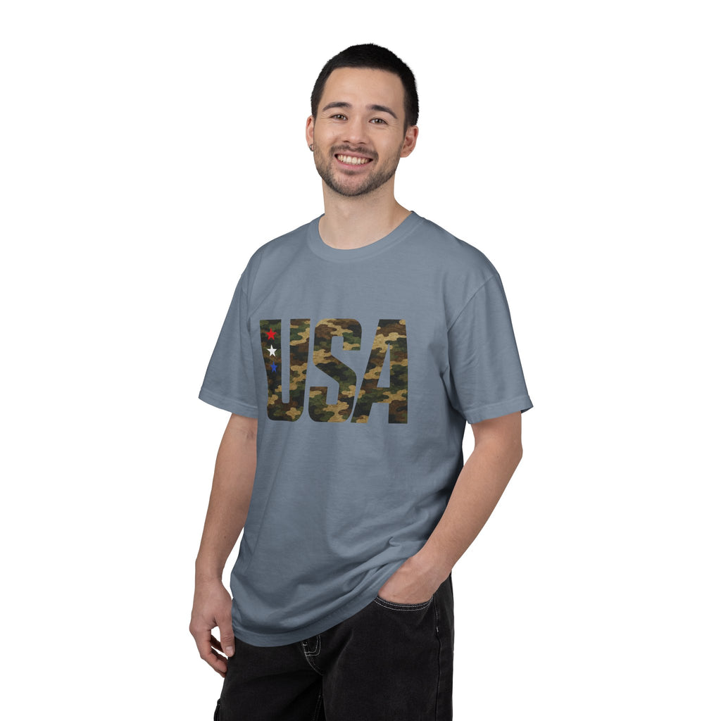 USA Camo Graphic T‑Shirt — Patriotic Military Style Tee