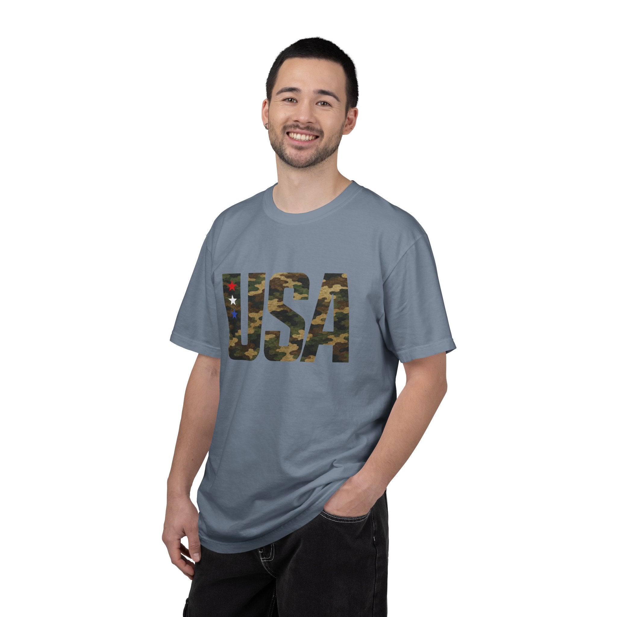 USA Camo Graphic T‑Shirt — Patriotic Military Style Tee